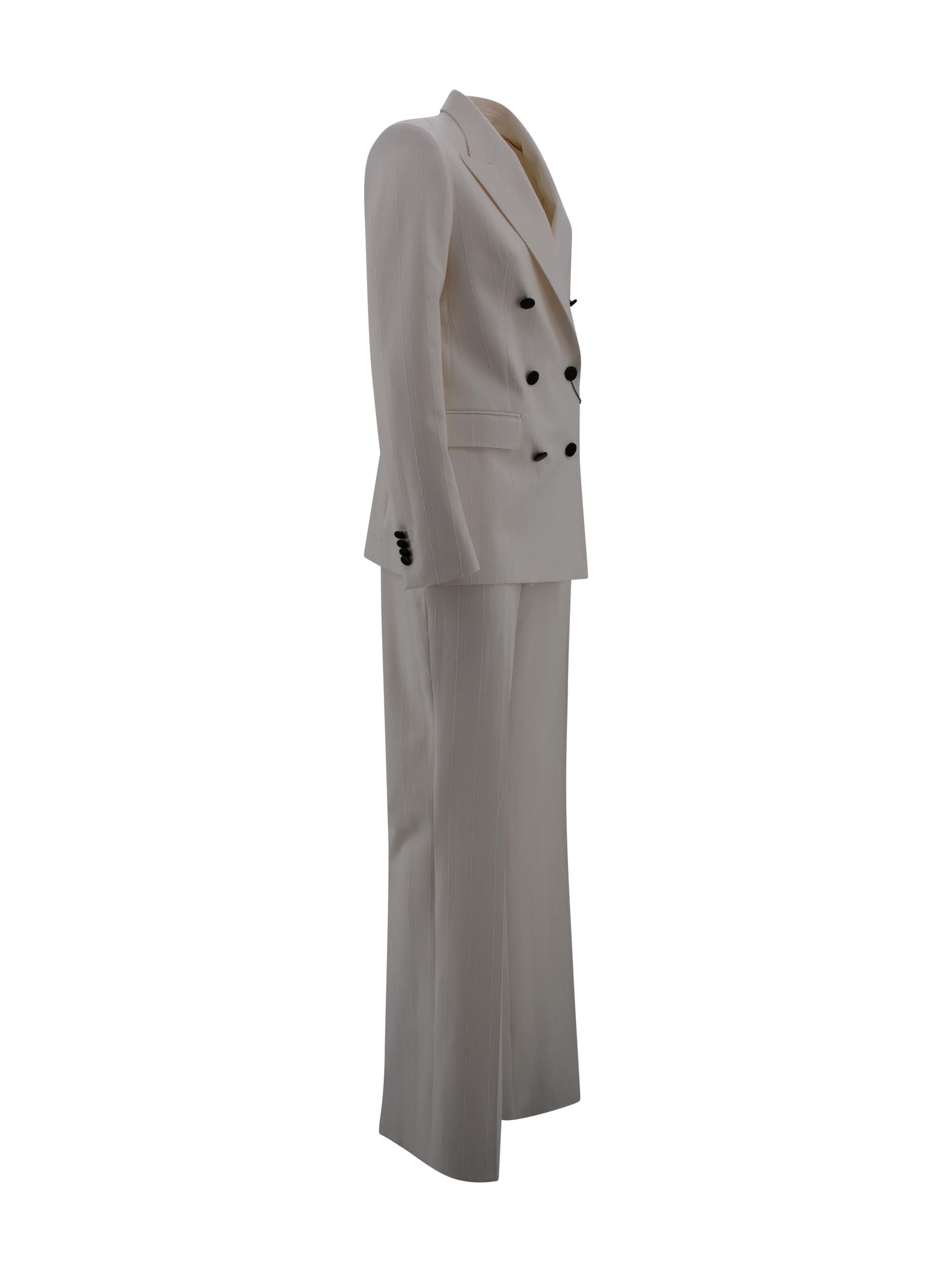 Tagliatore Knee Length Suit Striped Pattern In White
