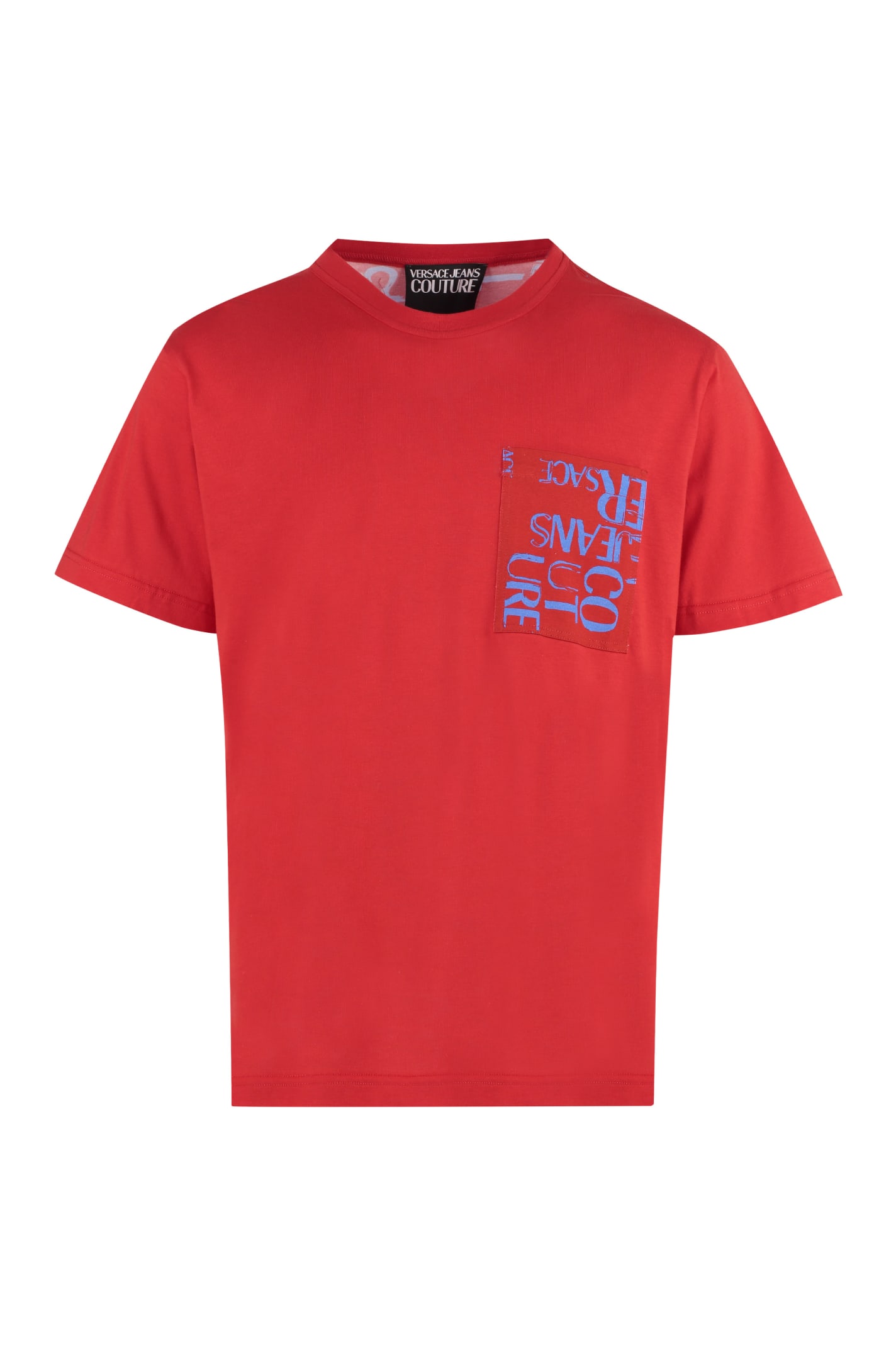 Shop Versace Jeans Couture Printed Cotton T-shirt In Red