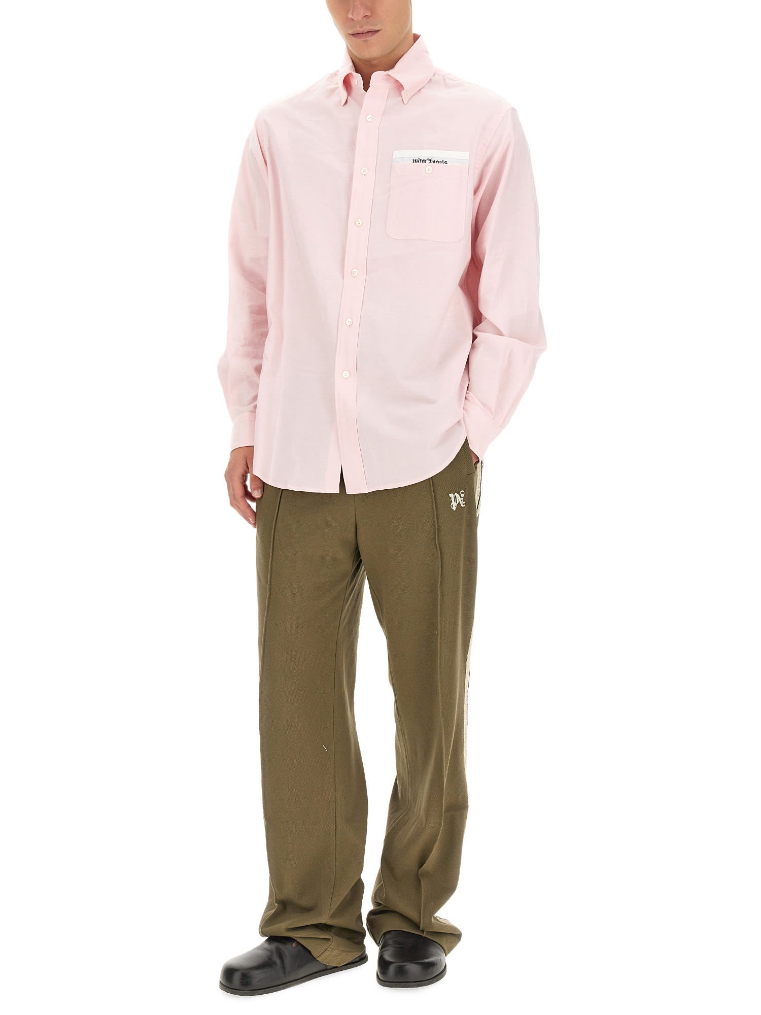 Palm Angels Sartorial Tape Pocket Shirt In Pink/black