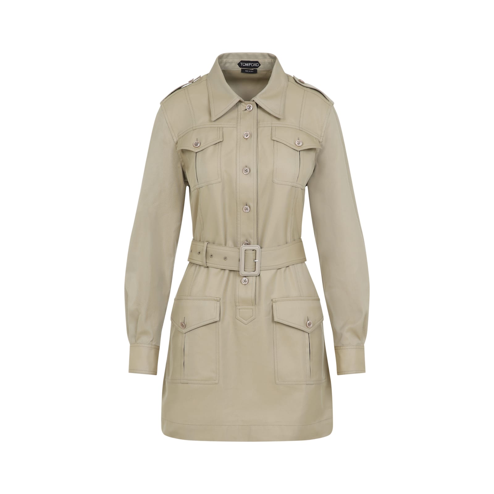 Tom Ford Pale Sage Beige Cotton Safari Mini Dress In Pale Sage