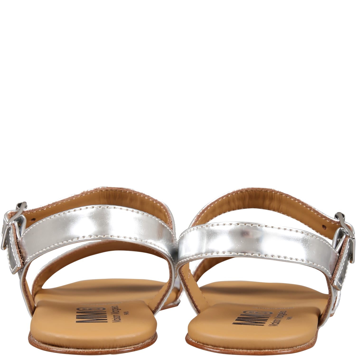 Shop Mm6 Maison Margiela Silver Sandals For Girl With Logo