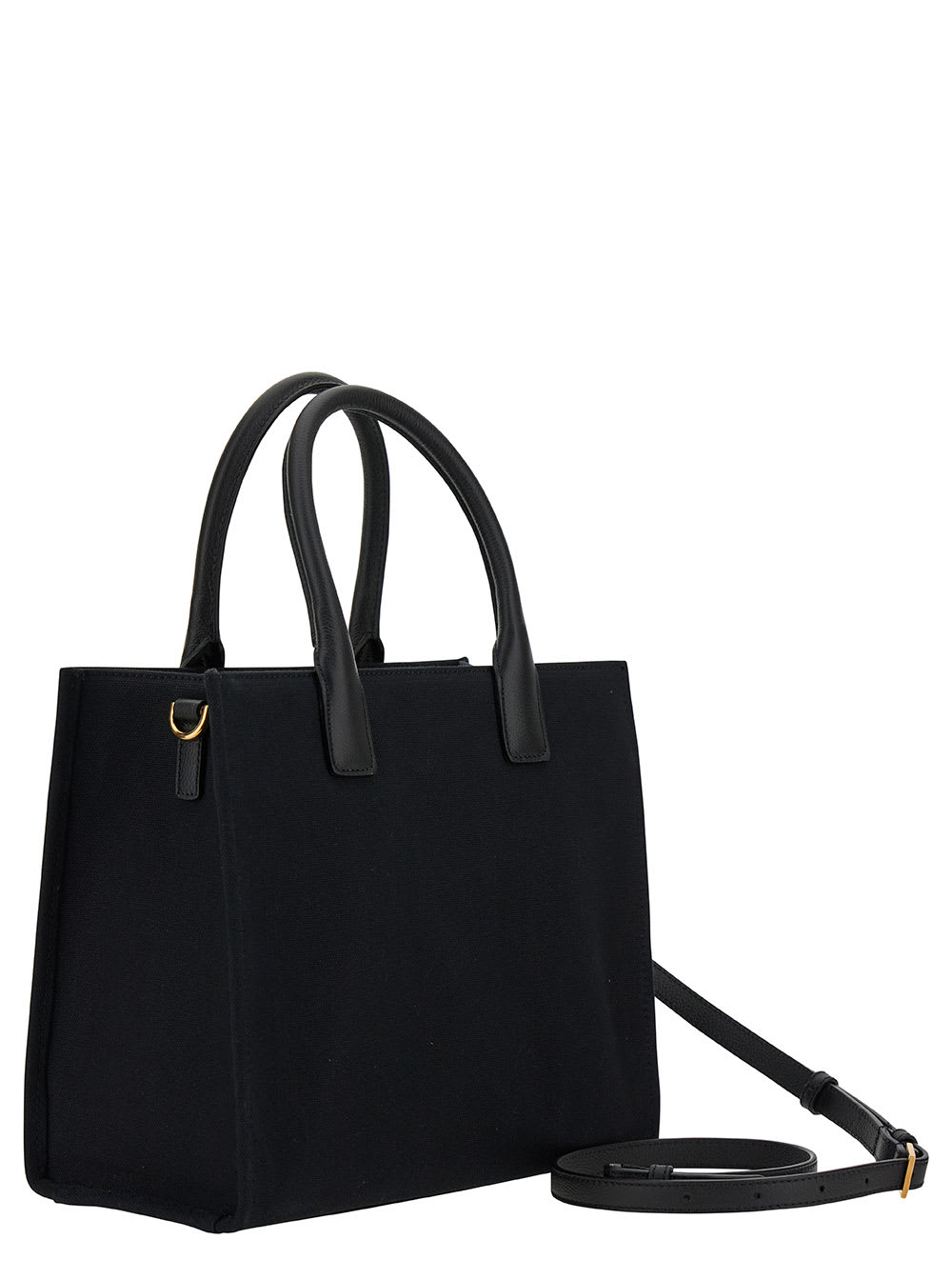 VERSACE LA MEDUSA SMALL BLACK TOTE BAG WITH LEATHER HANDLES AND LOGO DETAIL IN CANVAS WOMAN