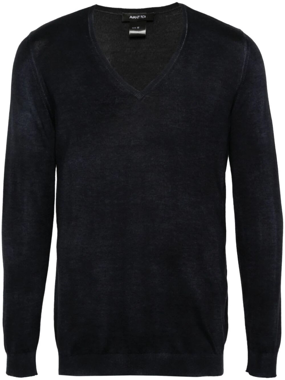Shop Avant Toi Camouflage Effect V Neck Pullover In Navy Blue