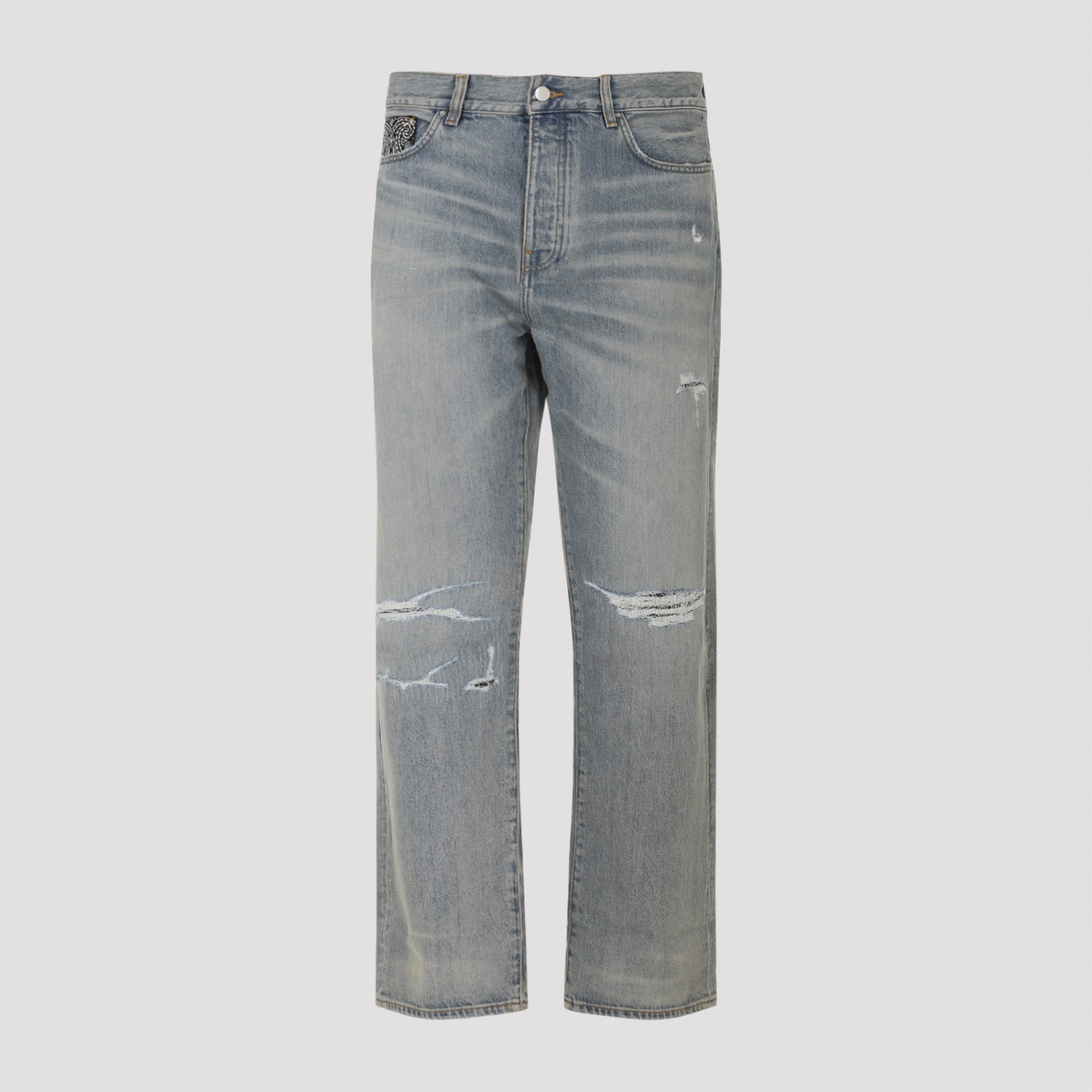 Shop Amiri Bandana Repair Straight Jeans In Antique Indigo