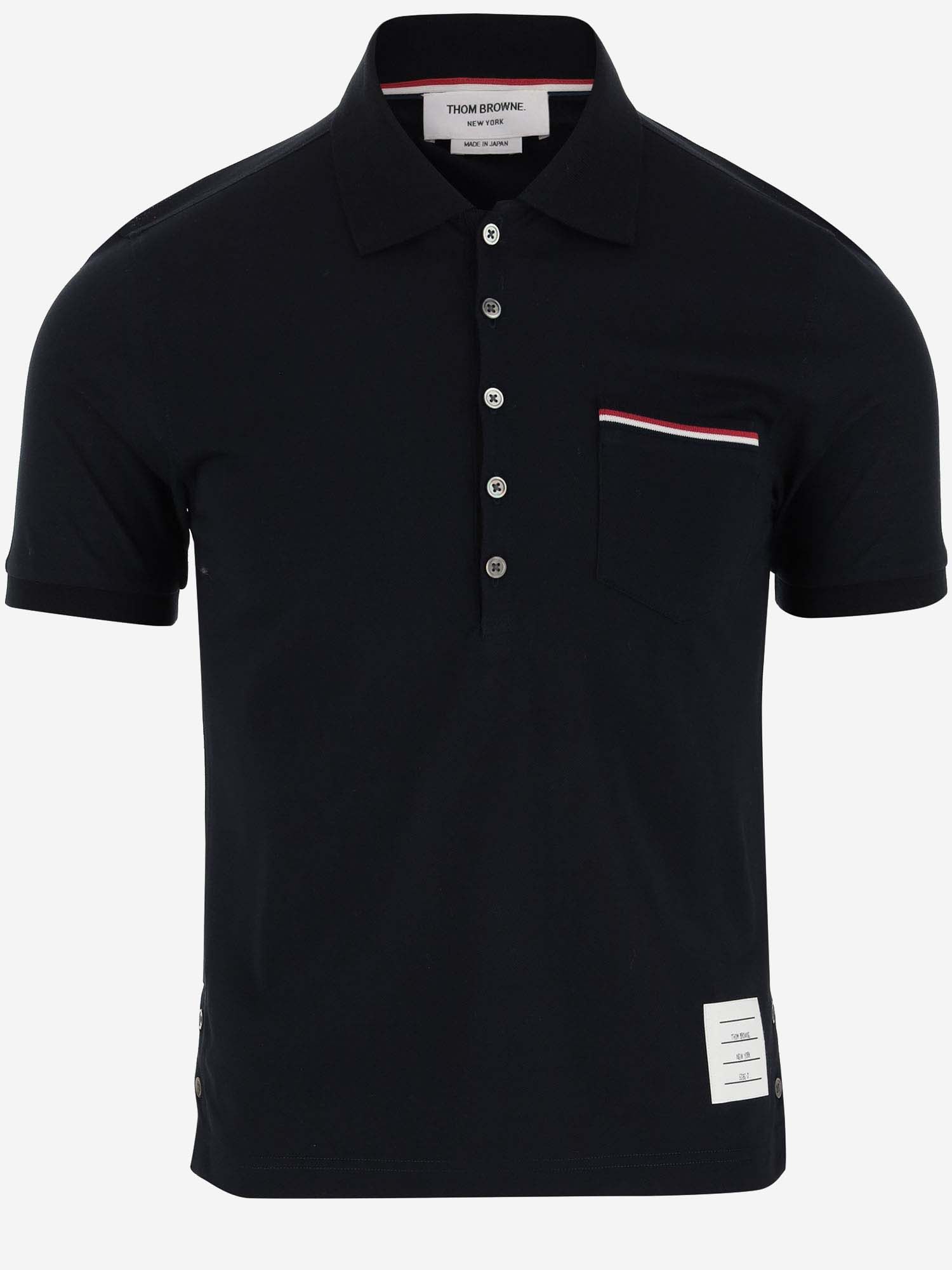 Shop Thom Browne Cotton Polo Shirt With Tricolor Pattern In Blue