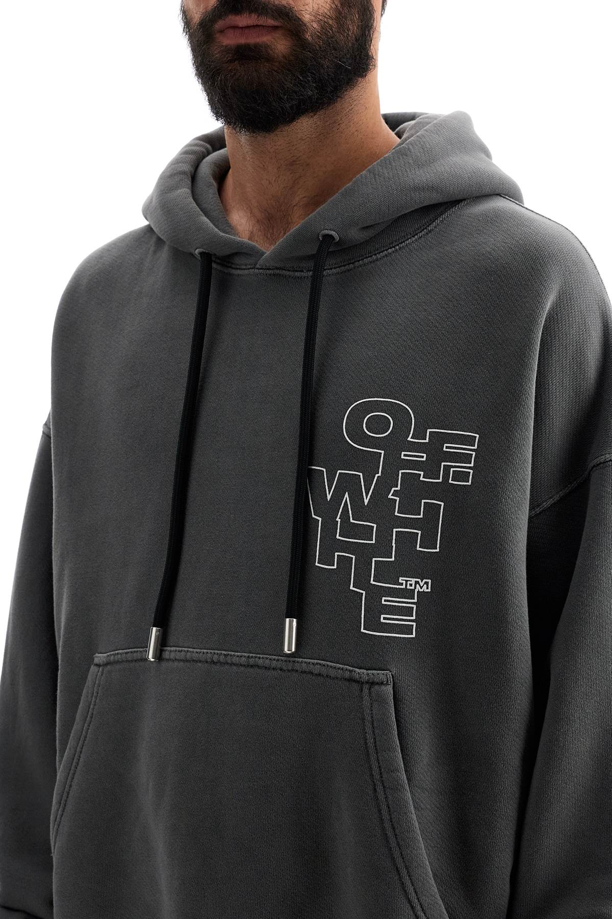 Shop Off-white Outline Arrow Hoodie In Black - White (grey)