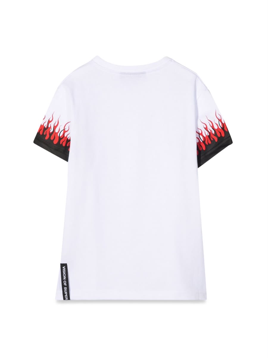 Vision Of Super White Kids Tshirt With Double Flame In White