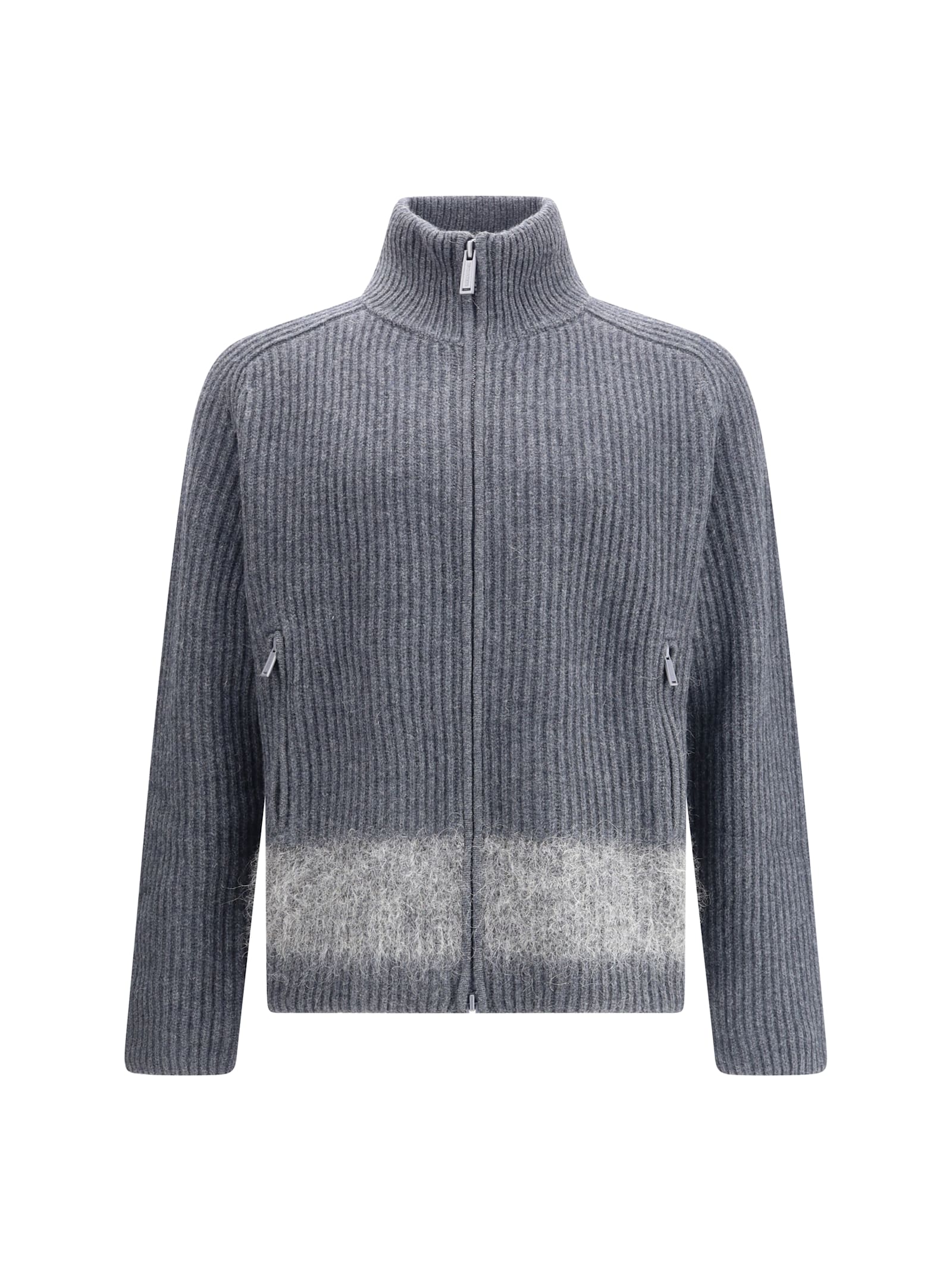 Dsquared2 Full-zip Cardigan With Mohair Inlay In Gray