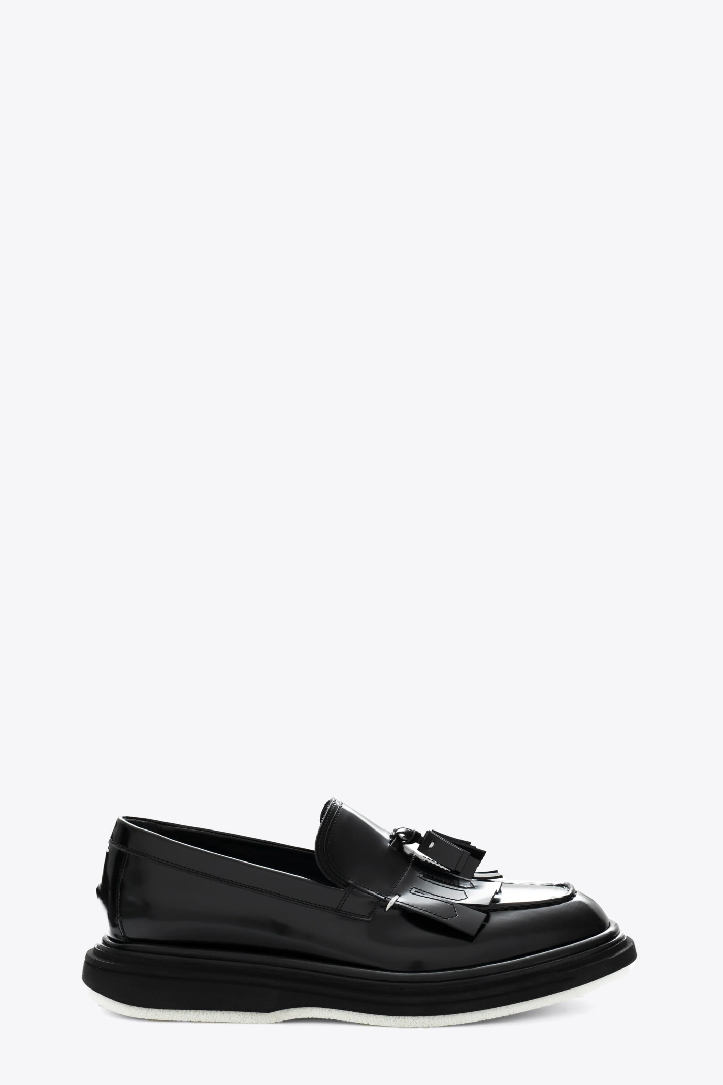 Mocassino In Pelle Di Vitello Abrasivato Black polished leather kilted loafer - Rob 458