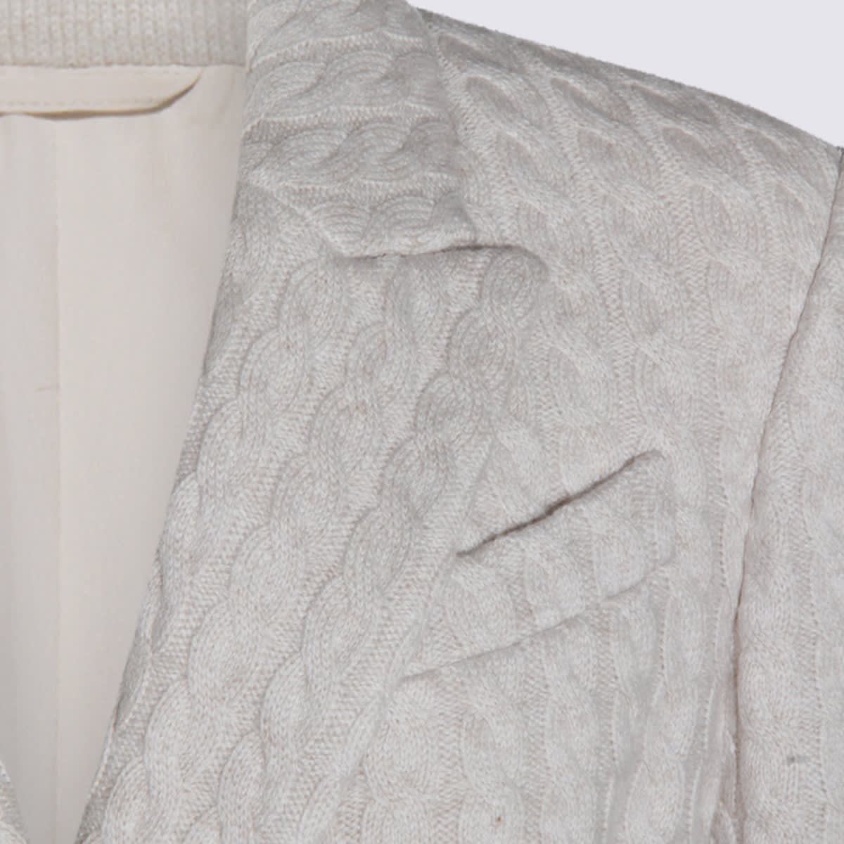 Brunello Cucinelli Cable-knit Double-breasted Coat In Gray