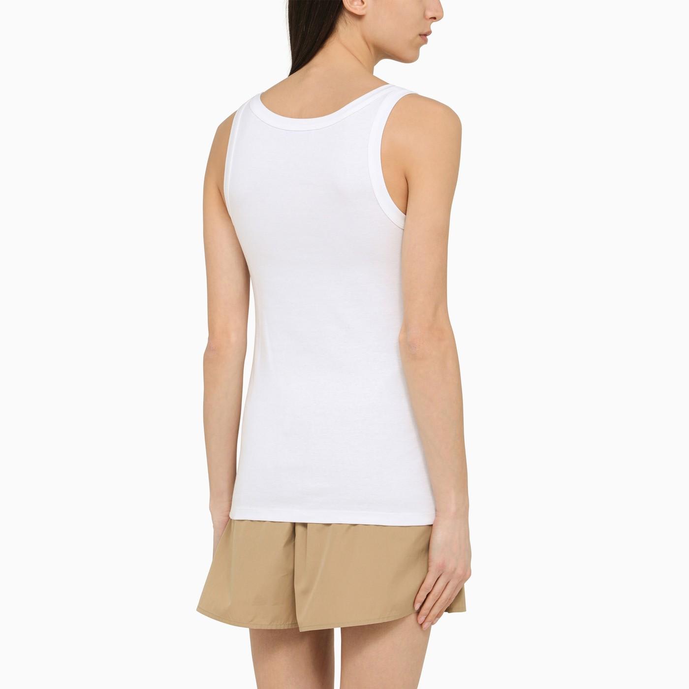 Shop Prada White Cotton Tank Top With Eyelets In Bianco