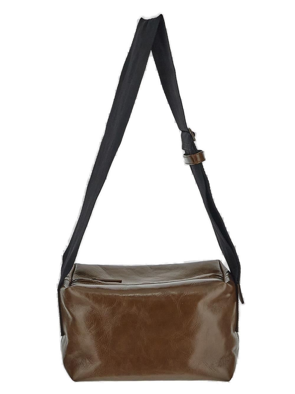 Uma Wang Buckle Detailed Zip-up Shoulder Bag In Brown