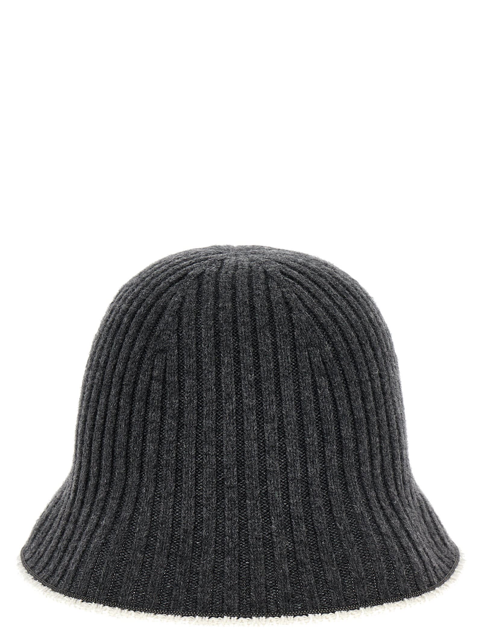 Shop Brunello Cucinelli Ribbed Knit Bucket Hat In Gray