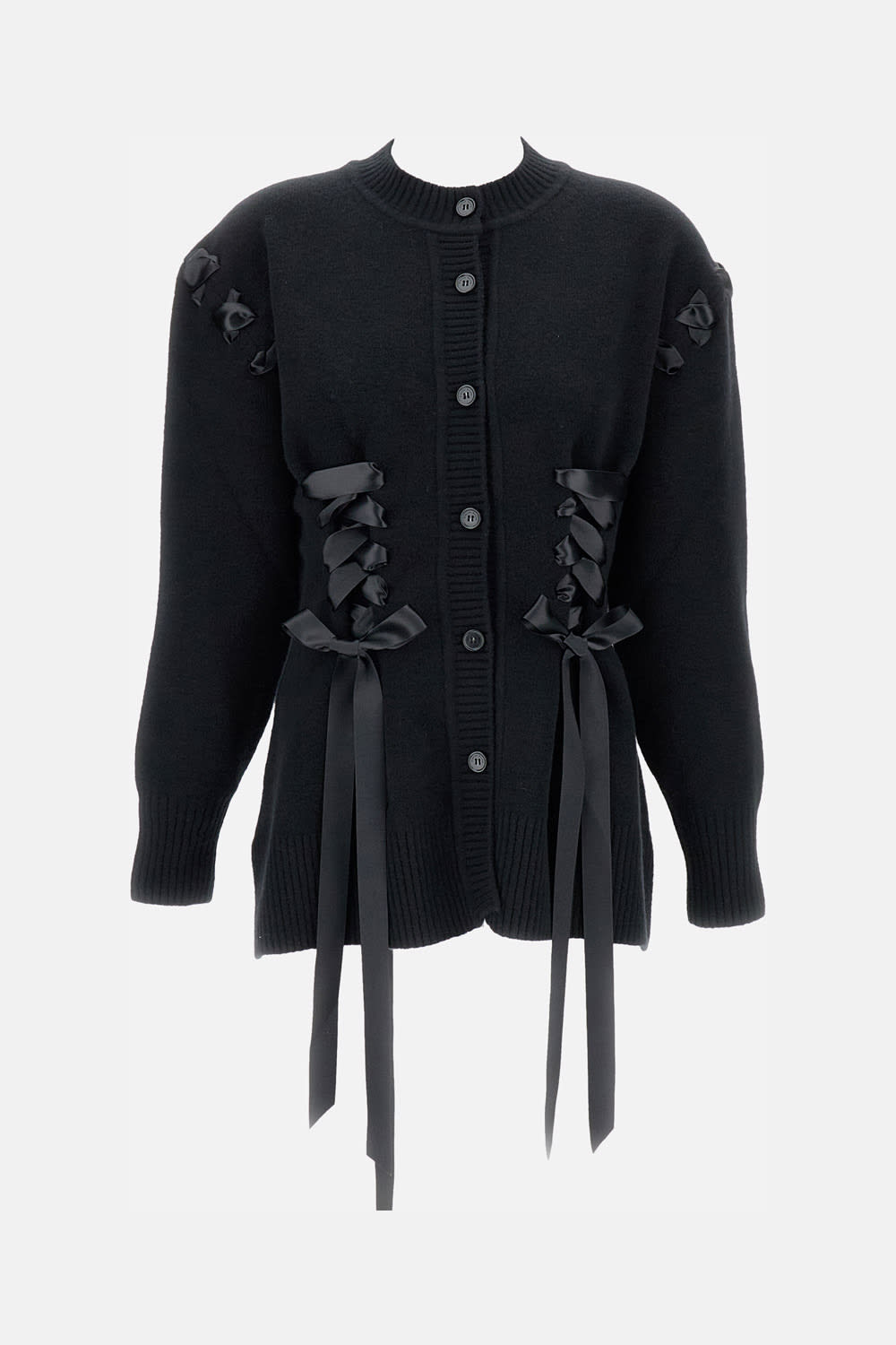 Simone Rocha Womens Charcoal Sculpted Ribbon Stretch-wool Blend Cardigan Xs In Black