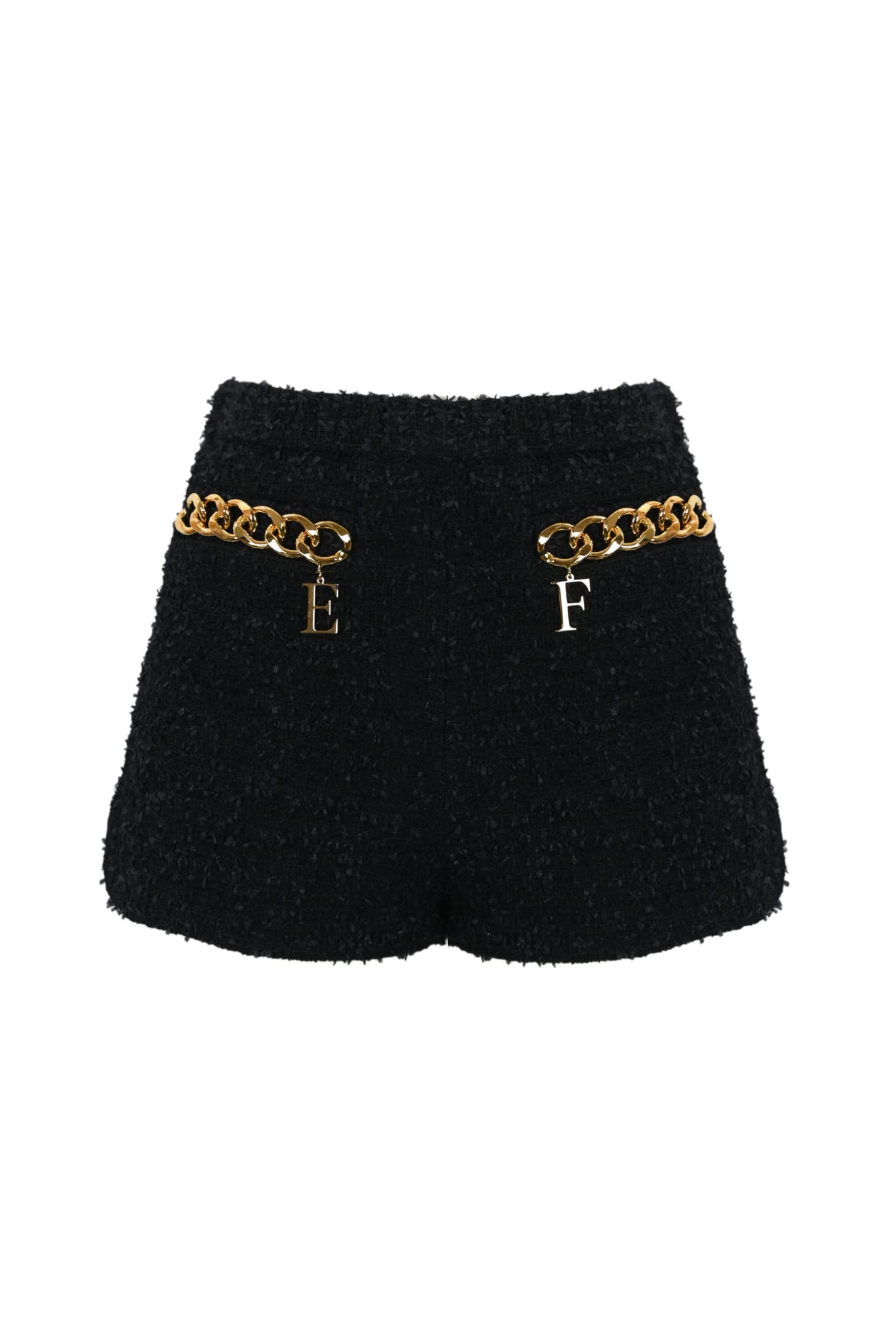 Tweed Shorts With Logo Chain