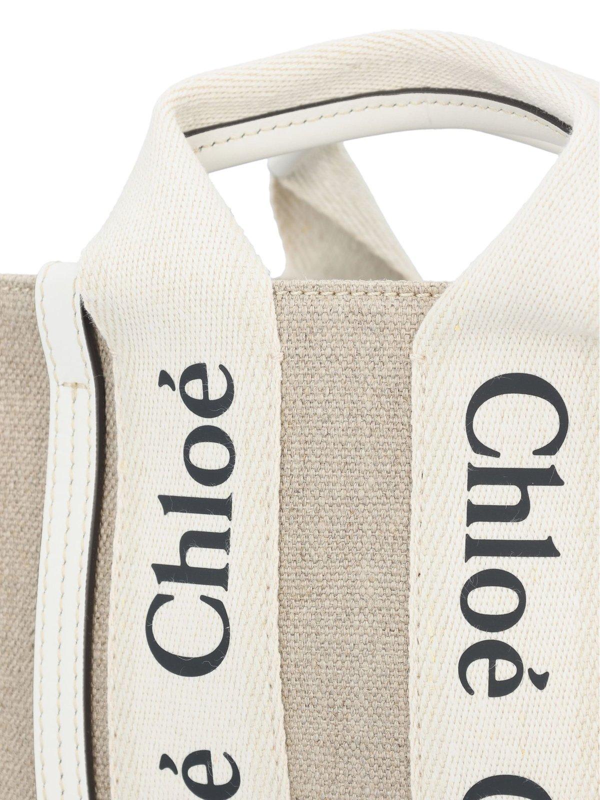 Shop Chloé Mini Woody Tote Bag In White