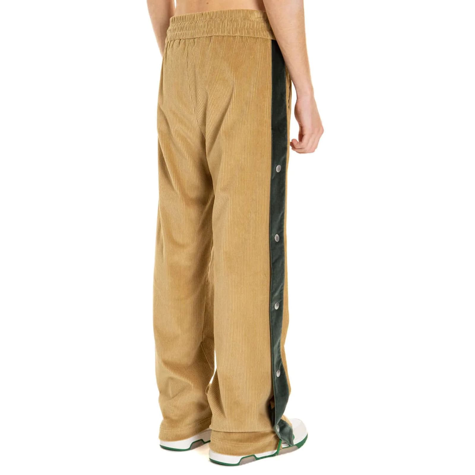 Shop Palm Angels Ribbed Cotton And Wool Pants In Beige