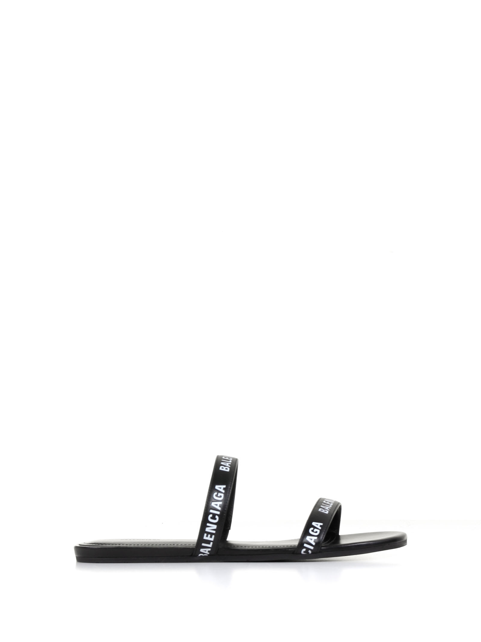 Balenciaga Logo Lettering Leather Flat Sandals