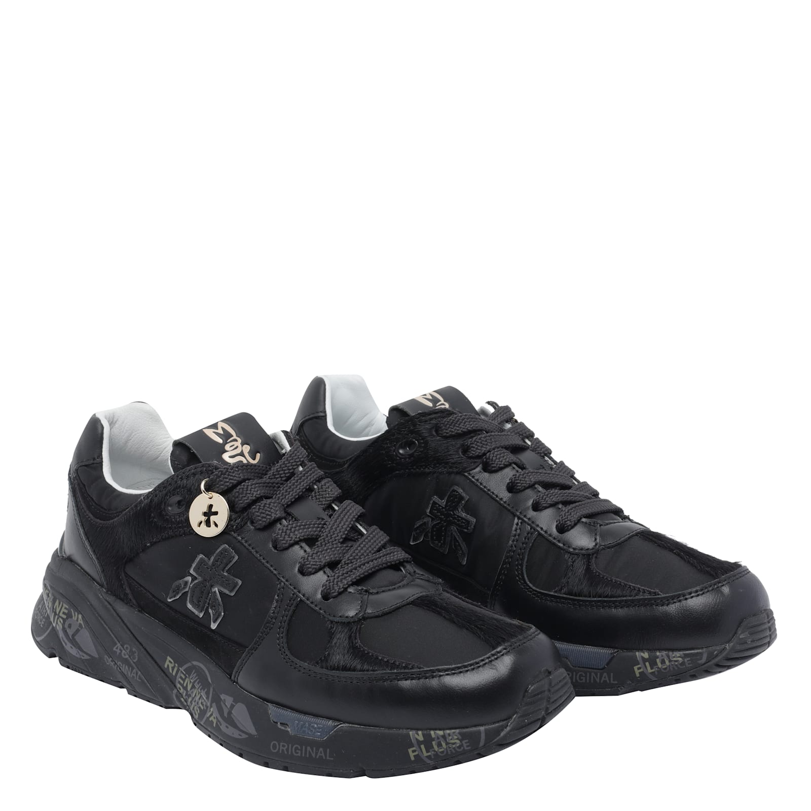 Premiata Casual Low Top Sneakers With Fabric Upper In Black