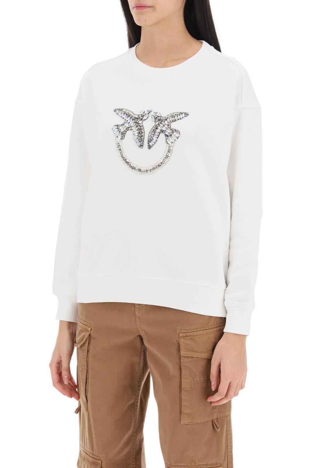 Shop Pinko Nelly Love Birds Embellished Sweatshirt In White