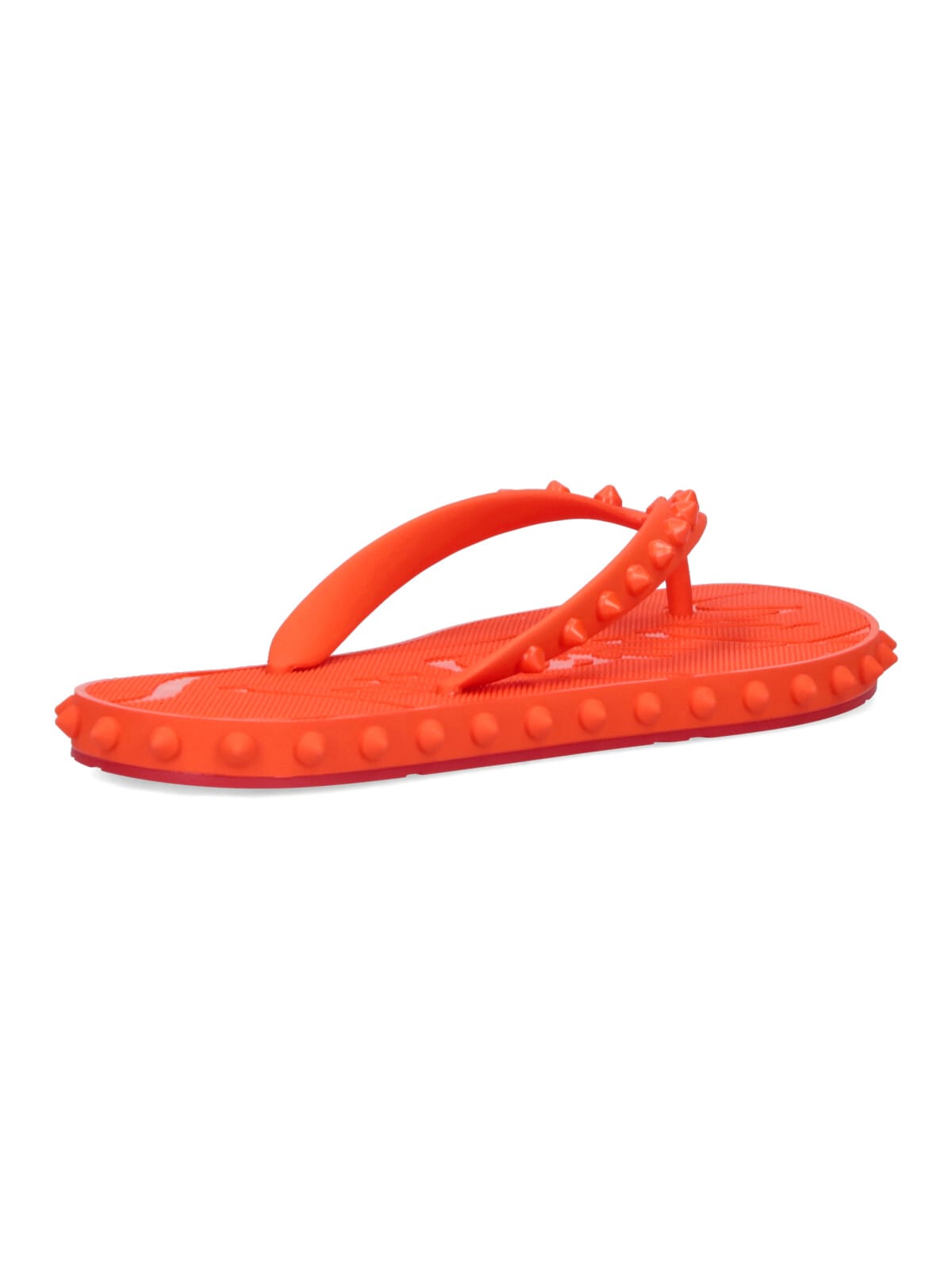 Christian Louboutin Loubi Donna Spike Red Sole Flip Flops In Orange