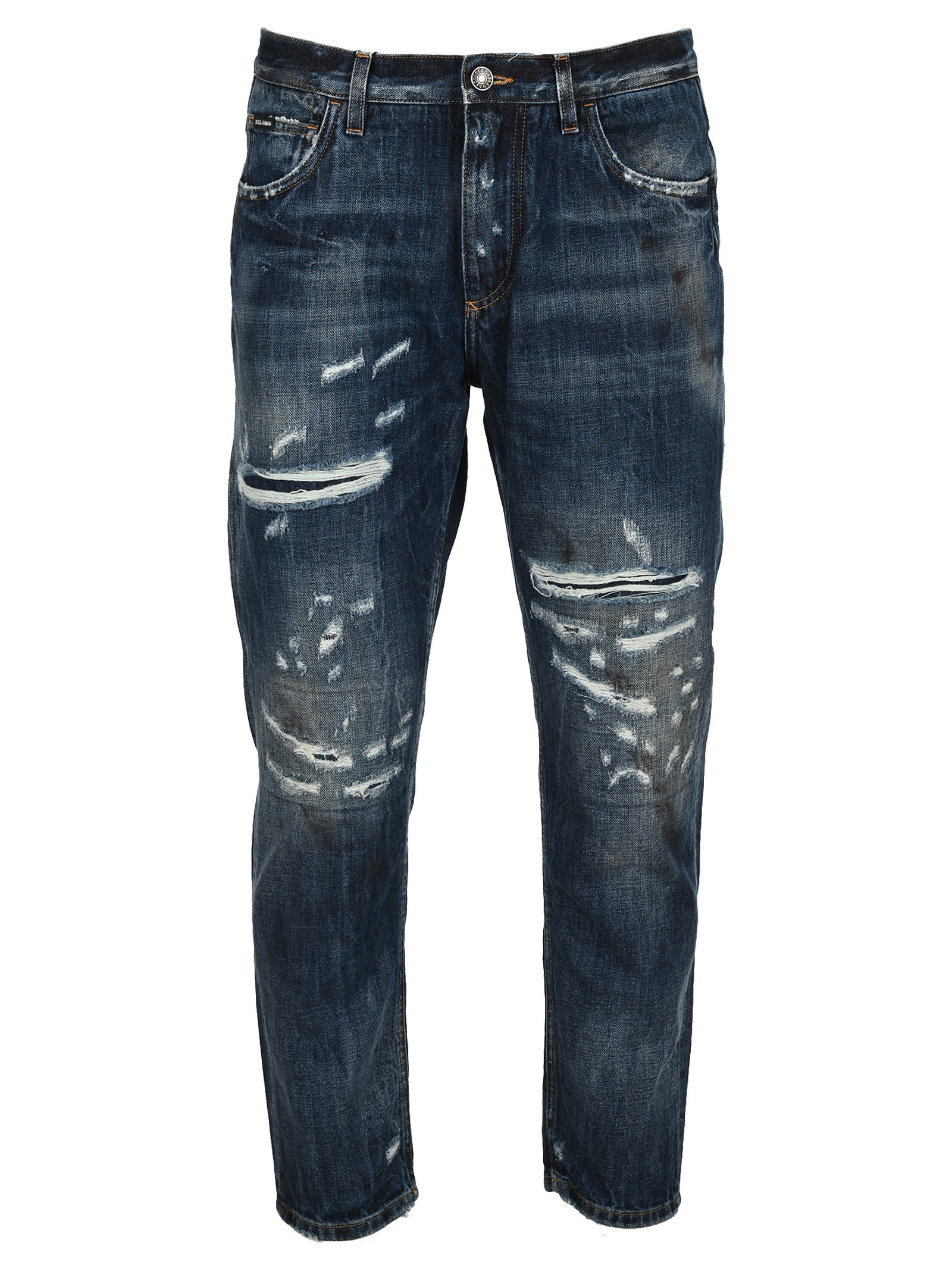 Dolce & Gabbana Ripped Cropped Jeans In Blue