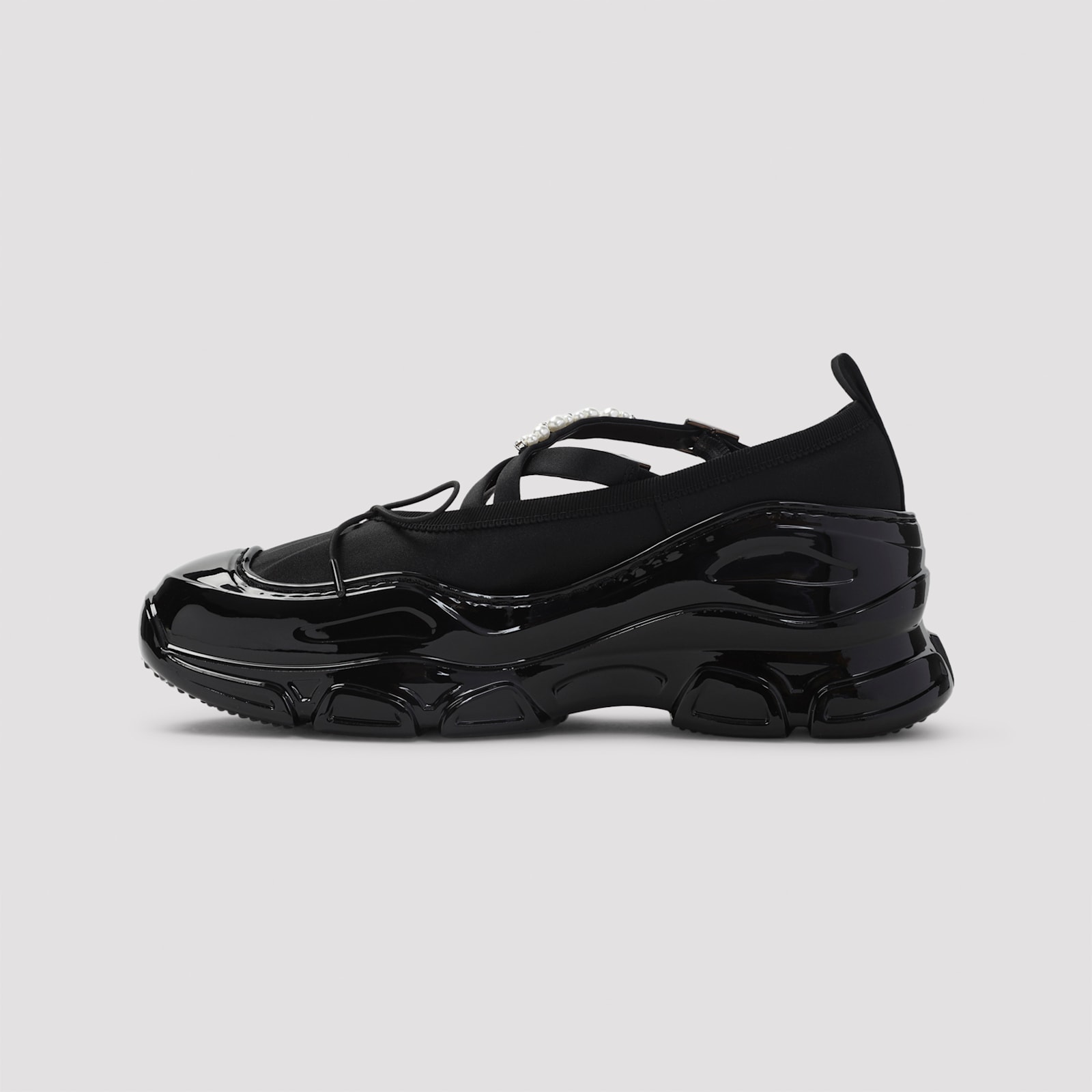 Simone Rocha Criss Cross Ballerina Shoes With Pearl Embellishments In Black
