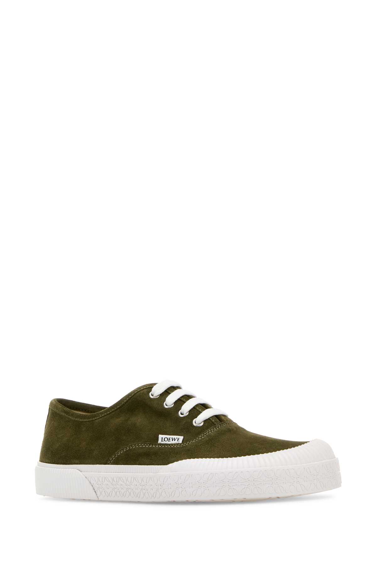 Shop Loewe Olive Green Suede Terra Vulca Sneakers