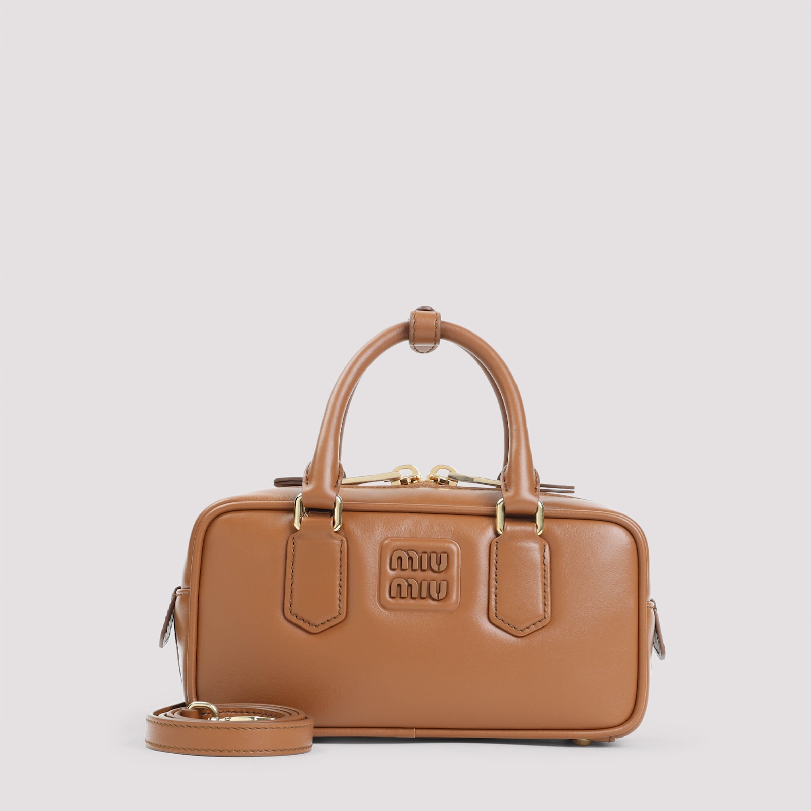 Miu Miu Cognac Arcadie Mini Calf Leather Shoulder Bag In Brown