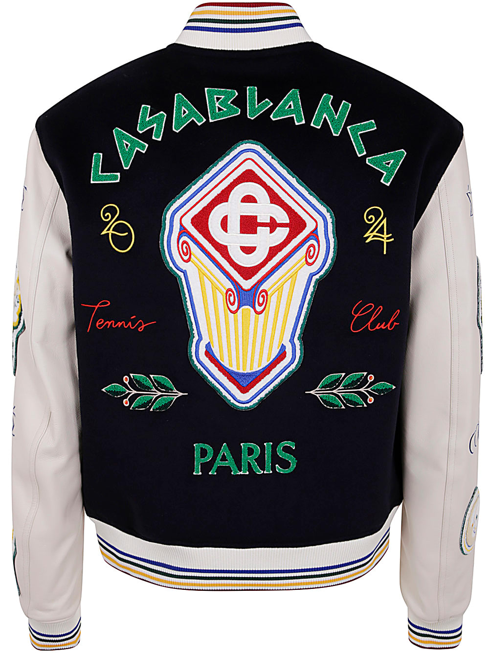 Shop Casablanca Chenille Embroidered Patchwork Bomber Jacket In Navy Off White