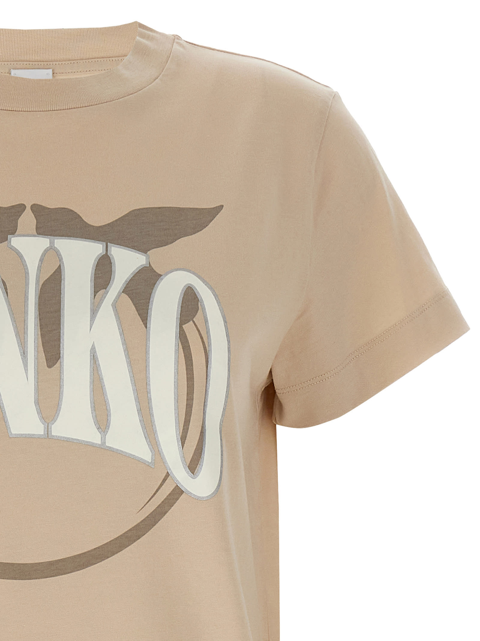 Pinko "launch" Crew Neck Graphic Print T-shirt In Beige