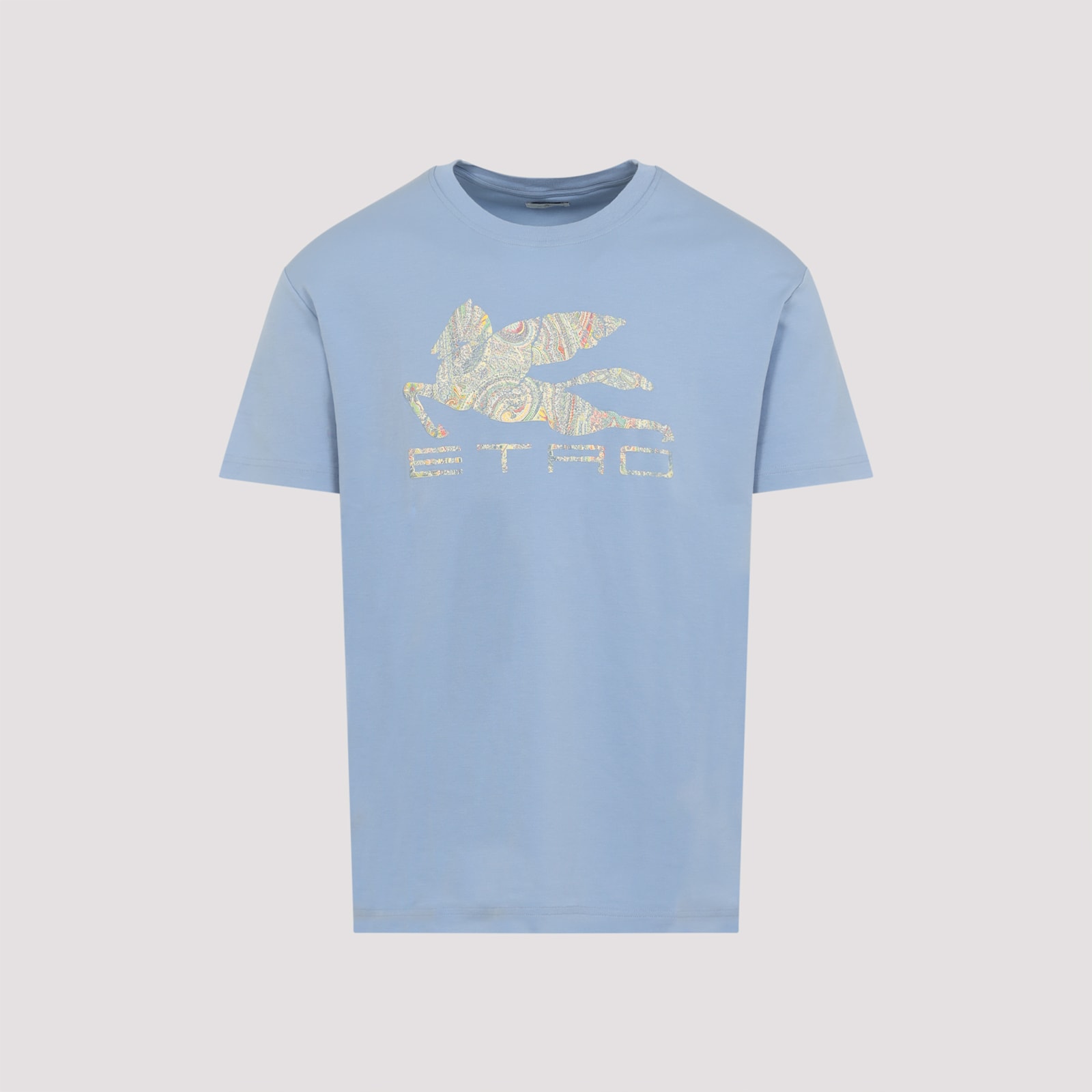 Etro Cotton T-shirt With Logo Print In Blue