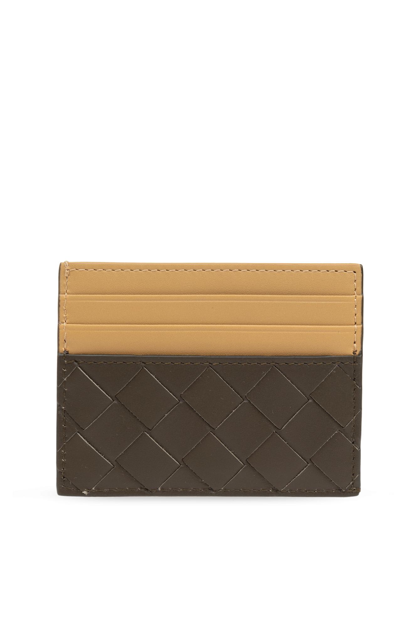 Shop Bottega Veneta Leather Card Holder In Kaki