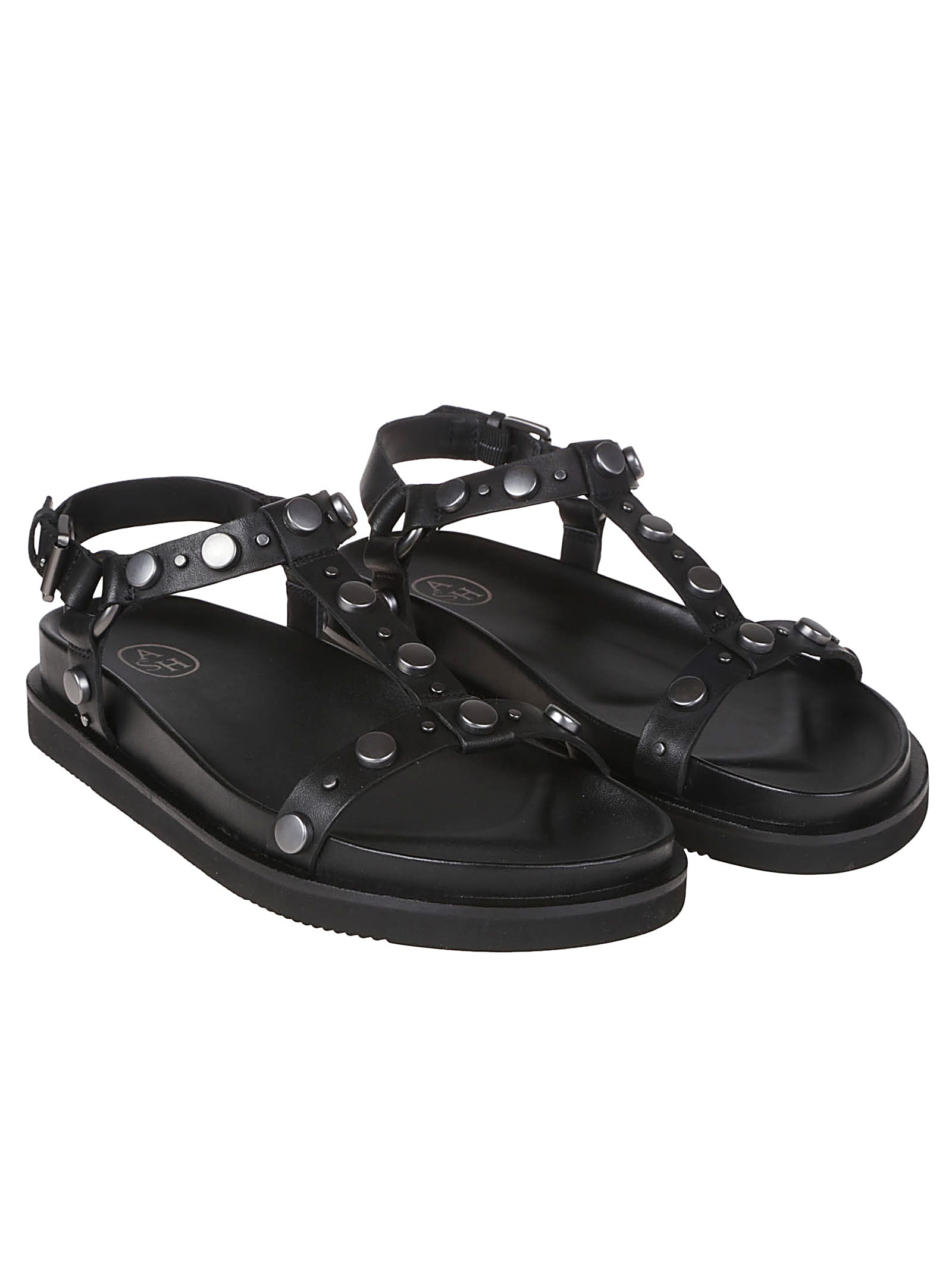 Ash Studded Open Toe Lace-up Rubber Sole In Black