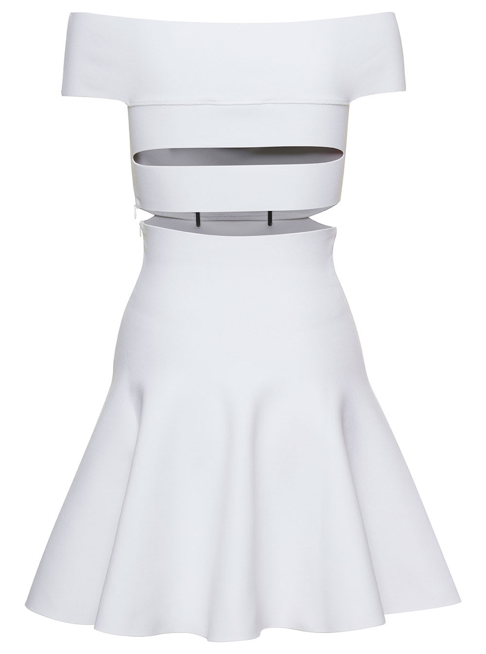 Shop Alexander Mcqueen White Off-the-shoulders Mini Dress With D Rings In Viscose Blend Knit Woman