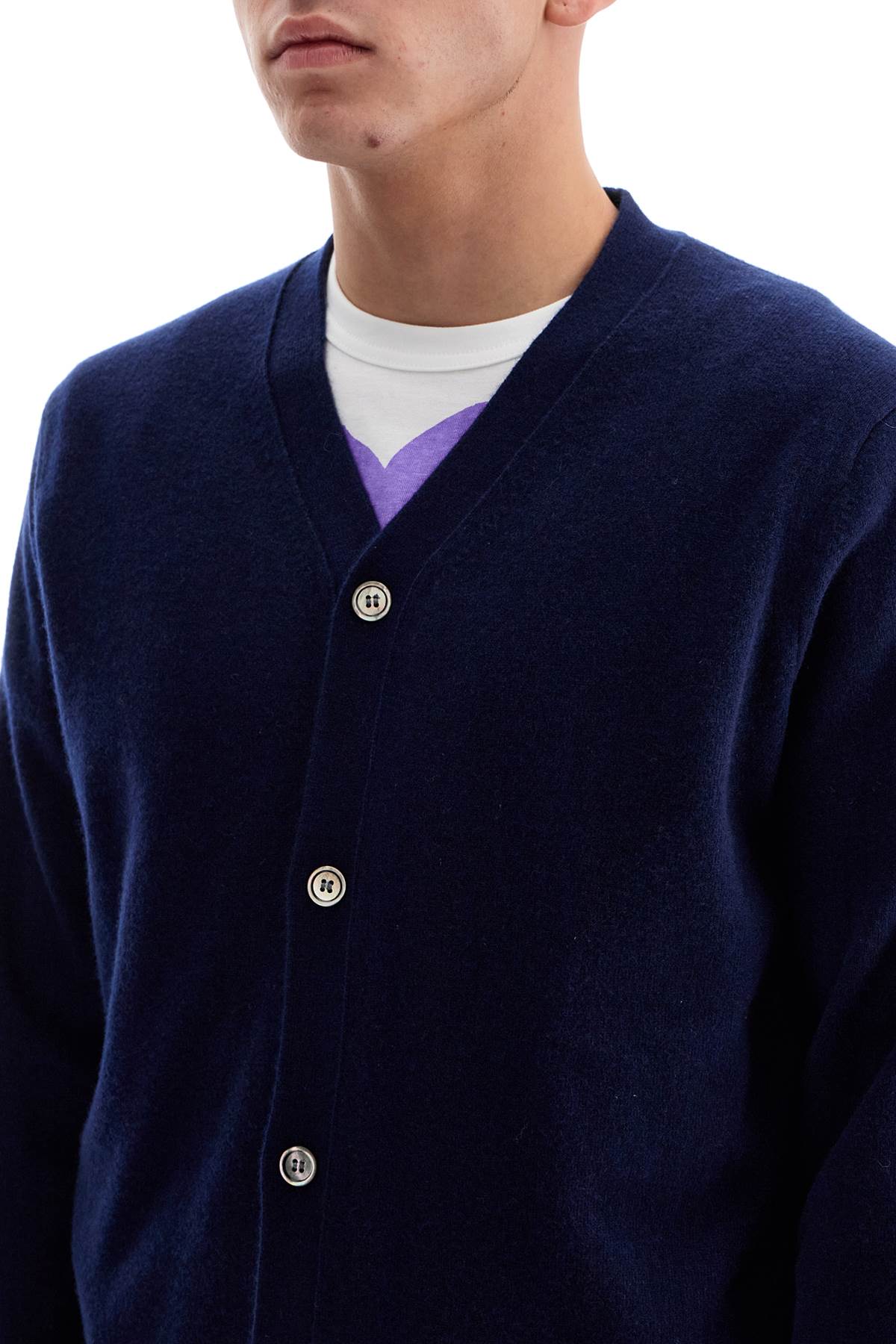 Shop Comme Des Garçons Shirt Wool Cardigan With Buttons In Navy (blue)