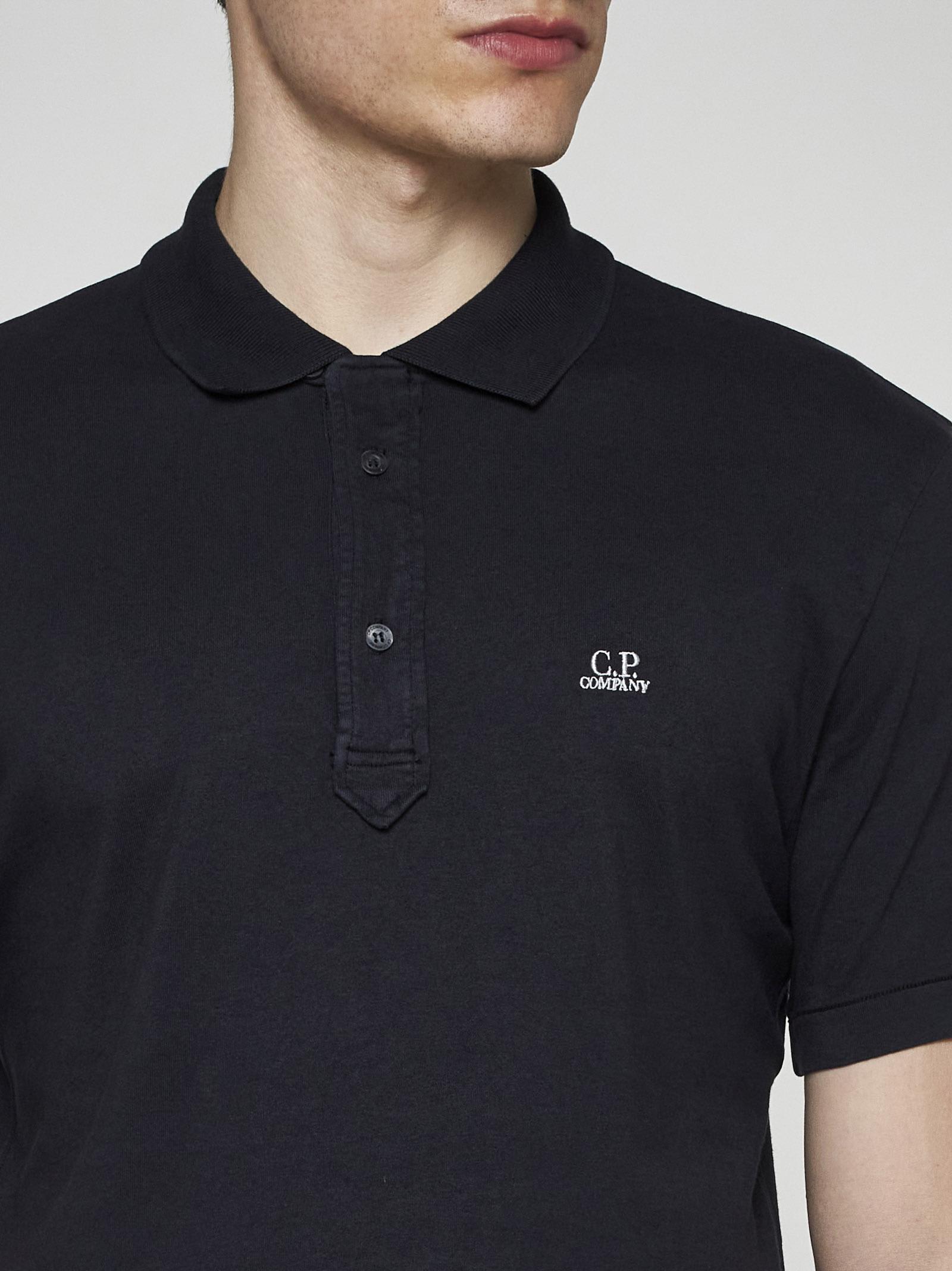 Shop C.p. Company Logo Cotton Polo Shirt In Total Eclipse