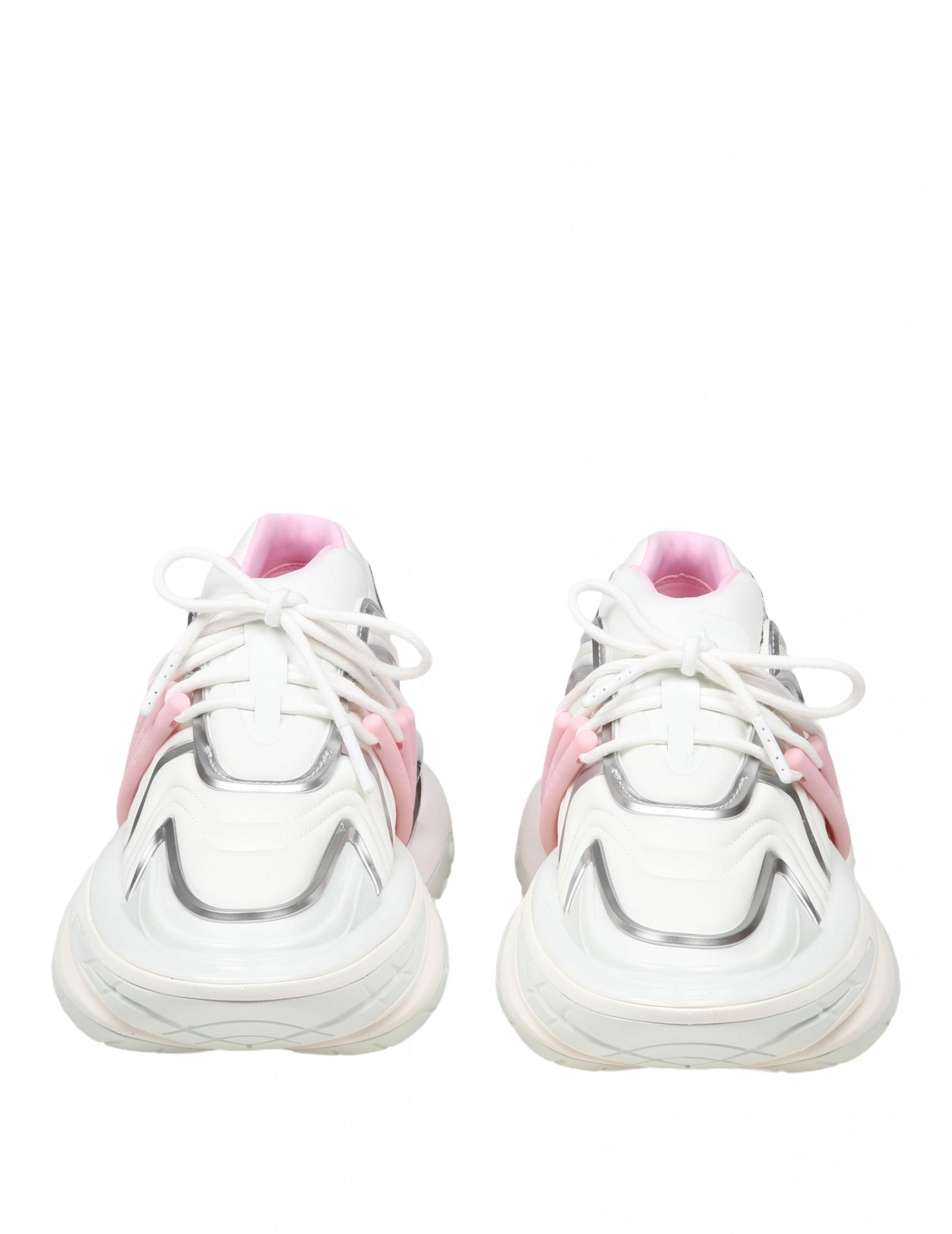 Shop Balmain Unicorn Wave Sneakers In White And Pink Neoprene In Rose/blanc