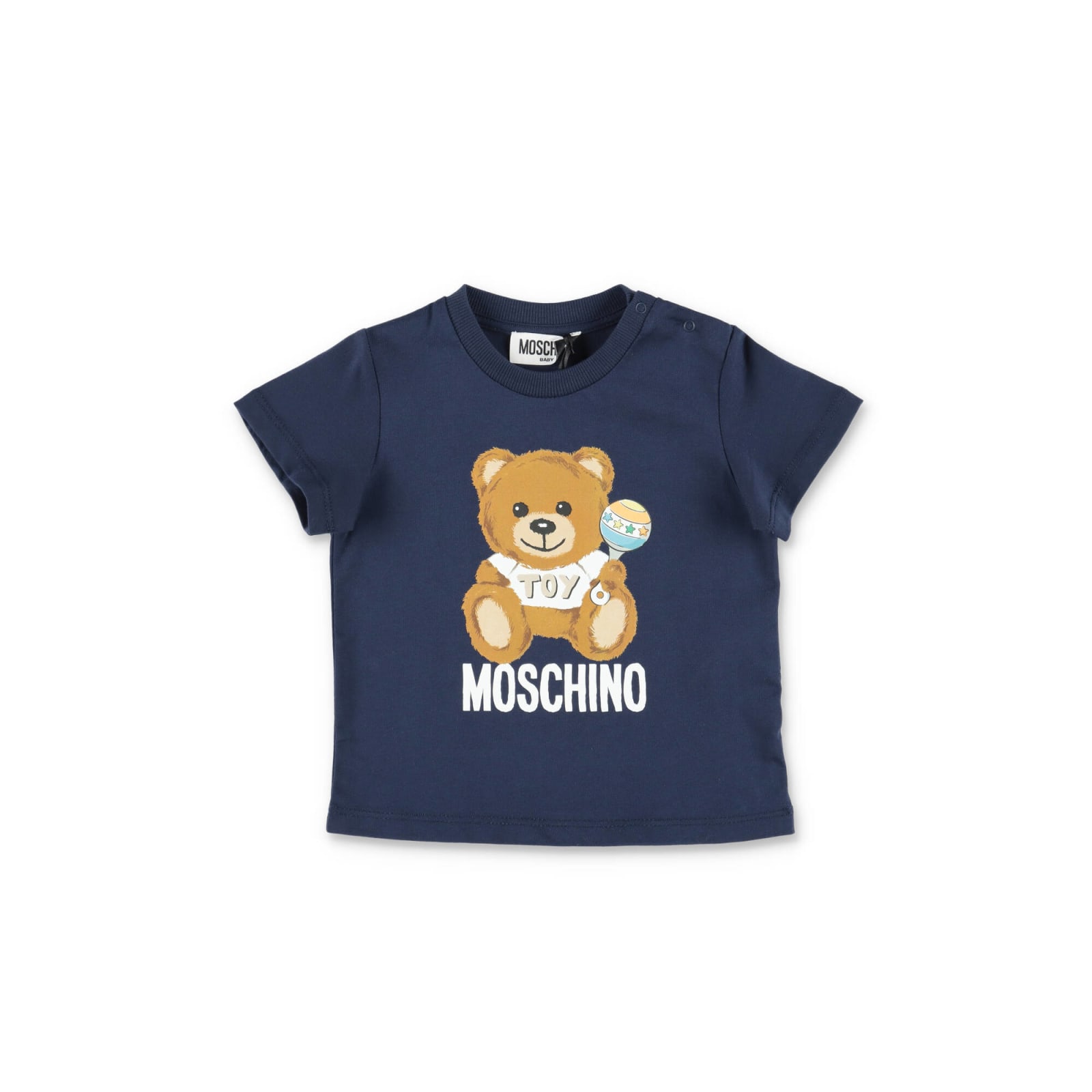 Moschino T-shirt Teddy Bear Blu In Jersey Di Cotone Baby Boy