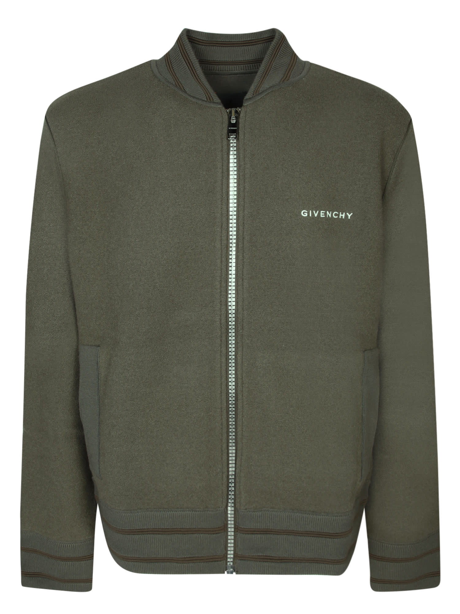 Shop Givenchy 4g Zipped And Intarsia Jacket Green