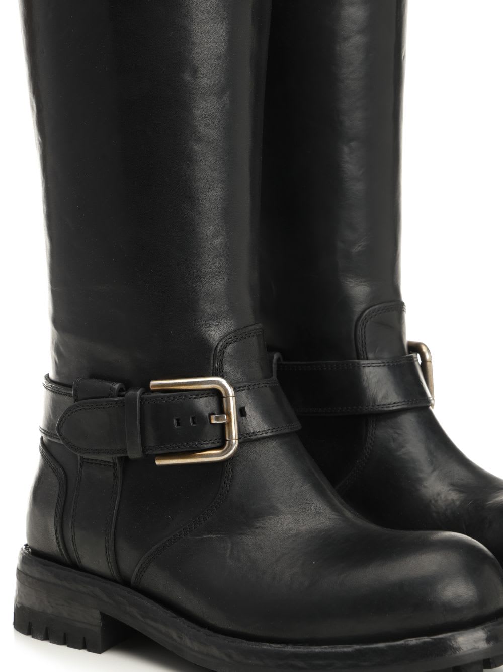 Dolce & Gabbana Leather Biker Boot In Black