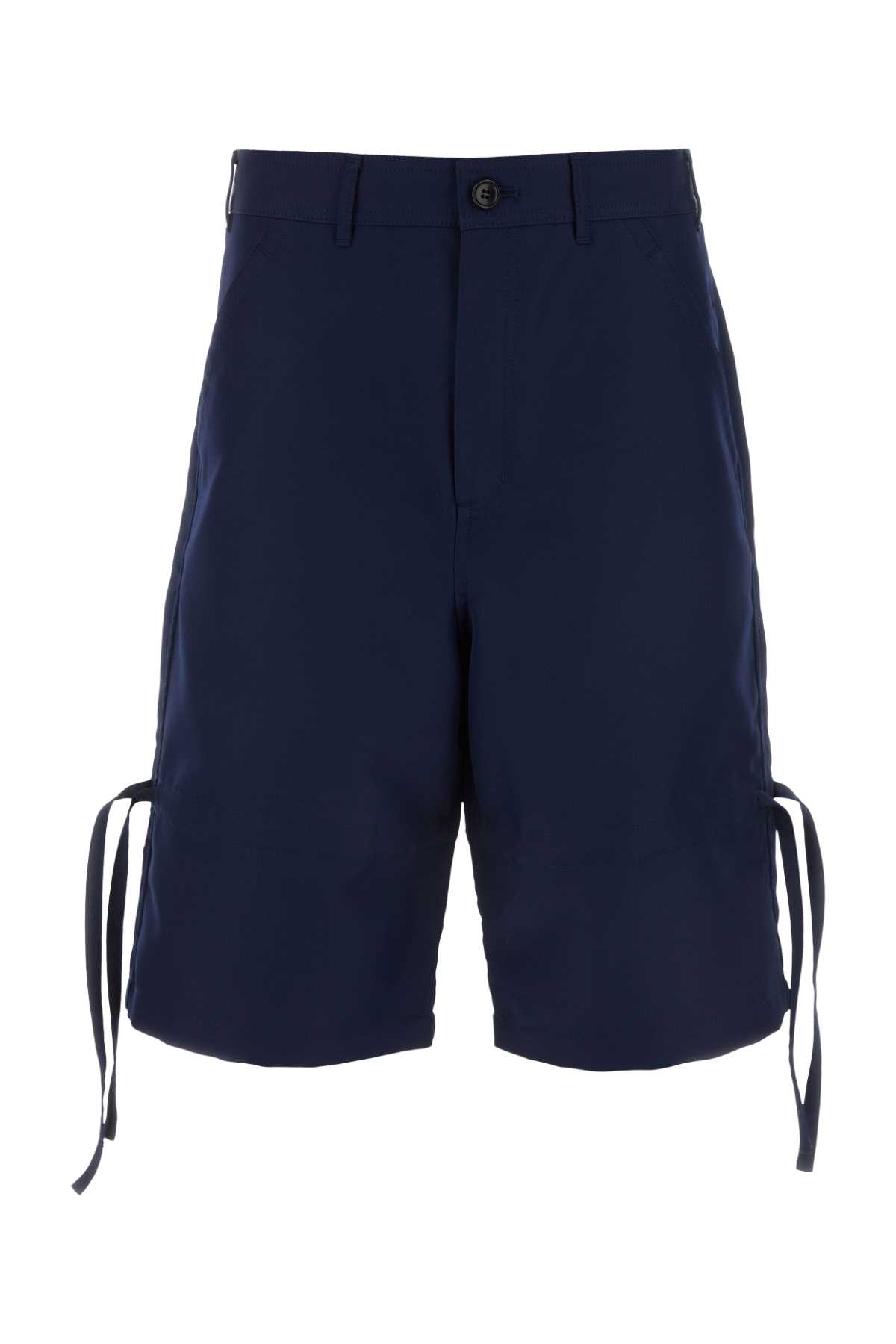 Shop Comme Des Garçons Navy Blue Polyester Bermuda Shorts