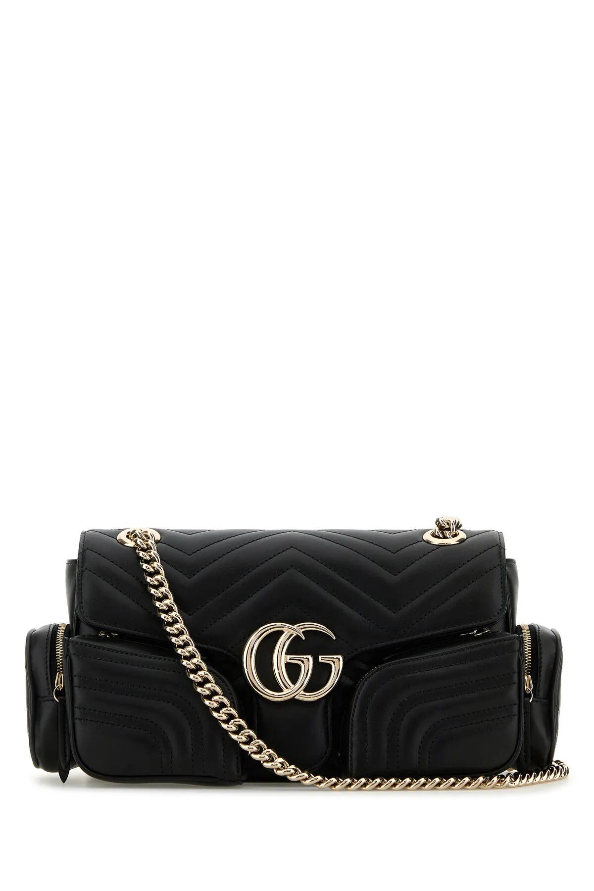 Gucci Black Leather Small Gg Marmont Shoulder Bag