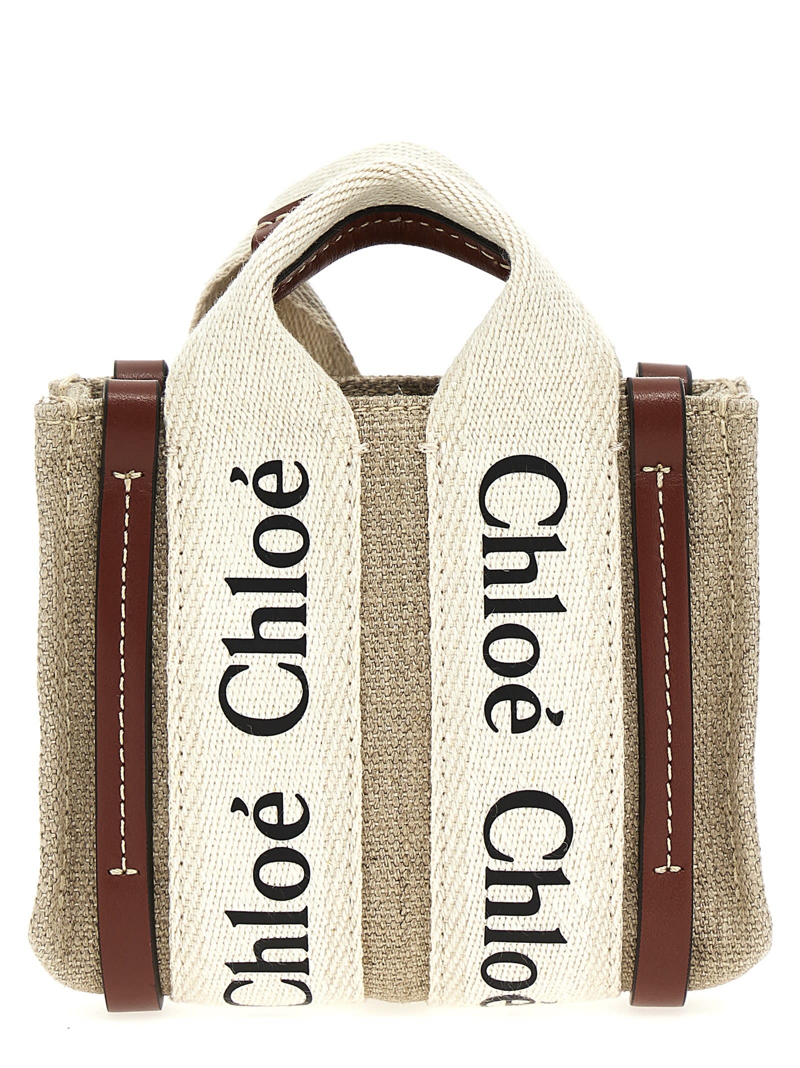 Shop Chloé Shopping Nano Woody In Bianco