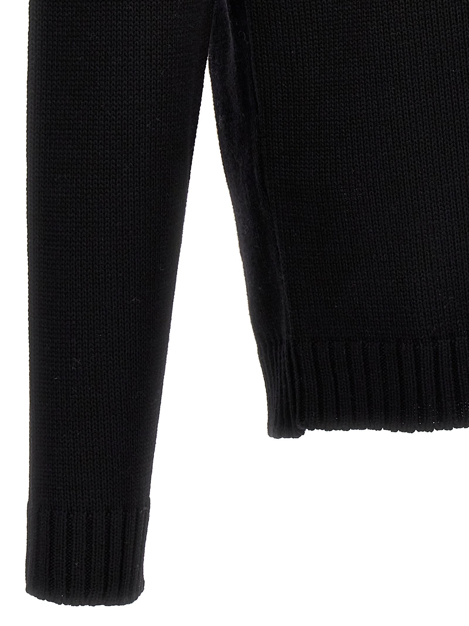 Zanone Fitted Black Wool Turtleneck Sweater With Long Cuffed Sleeves In Black