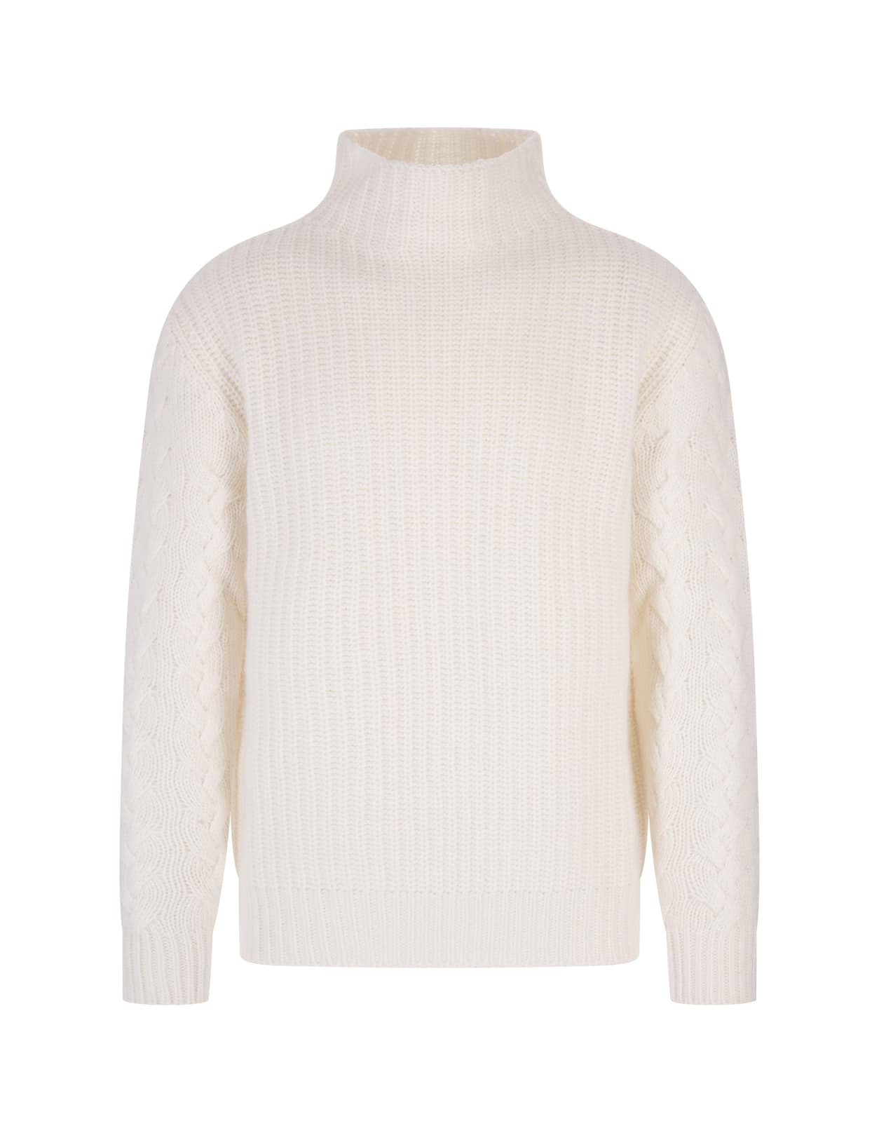 PT01 Man High Neck Sweater In White Wool And Angora