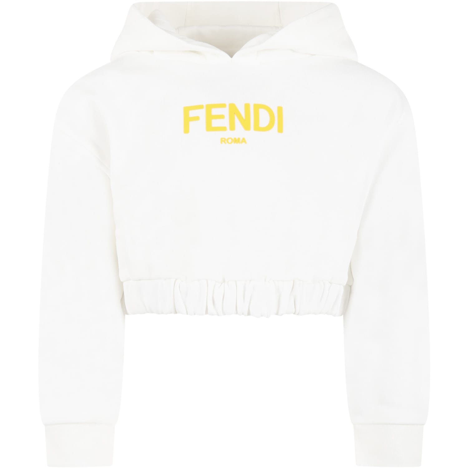 Fendi Kids' White Sweatshirt For Girl With Yellow Logo In Chalk