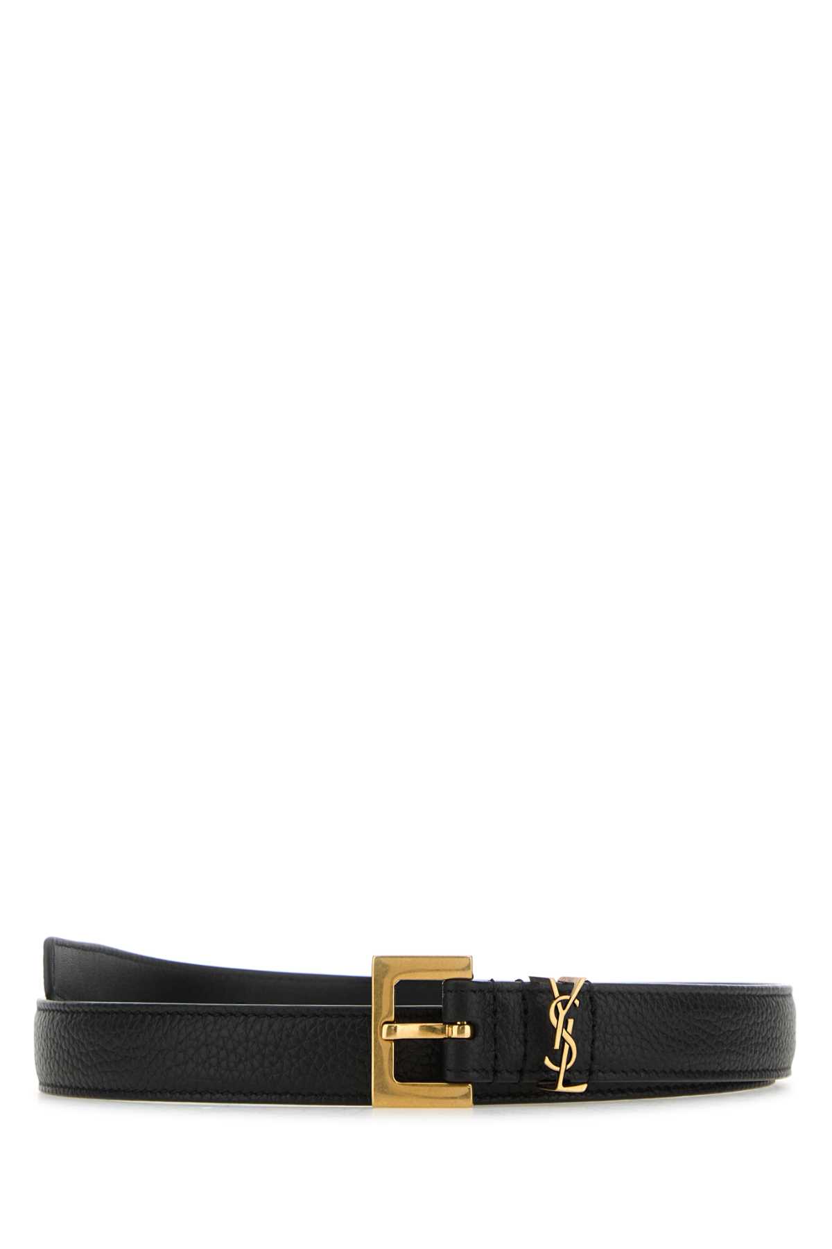 Saint Laurent Black Leather Cassandre Belt