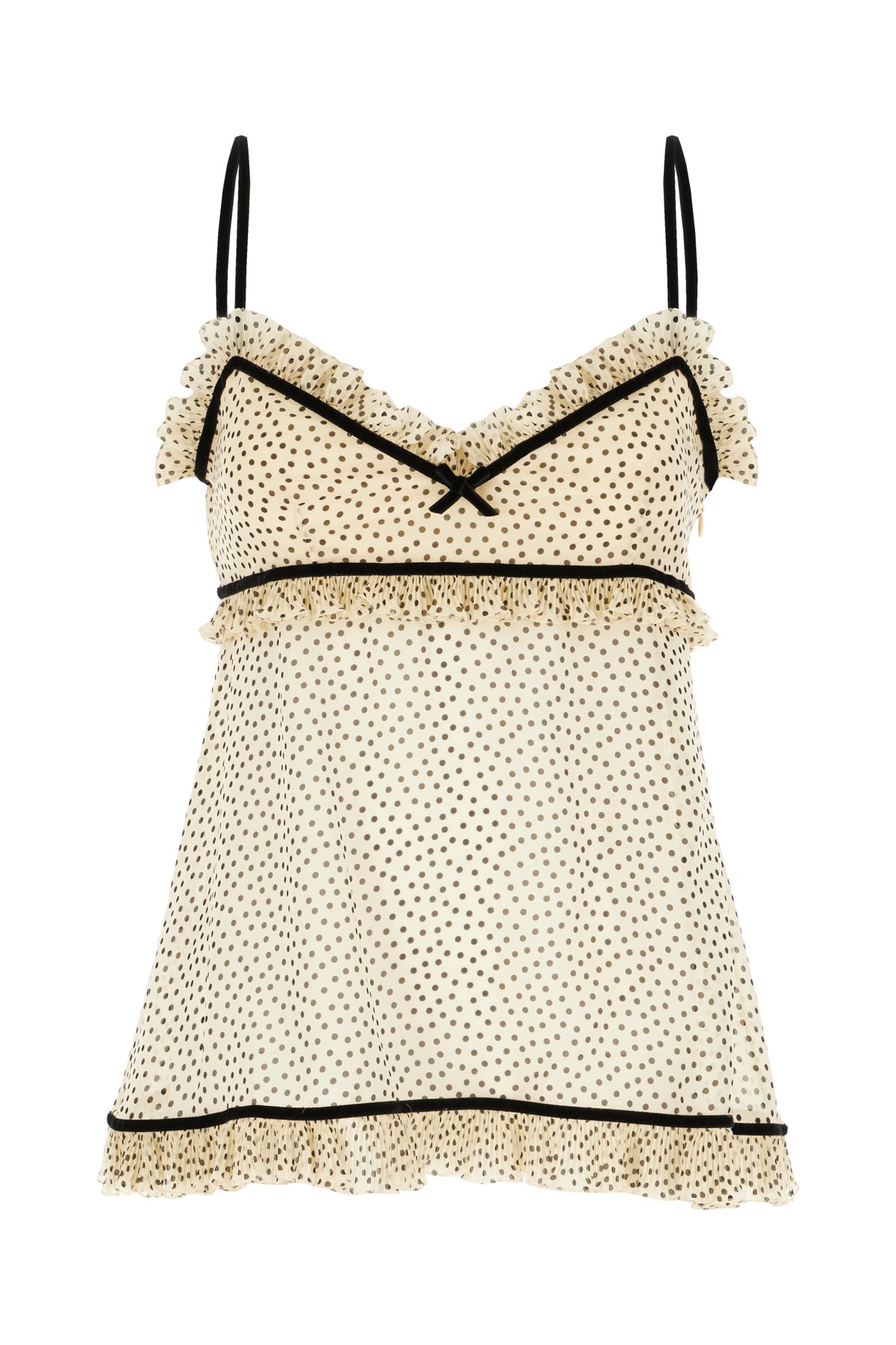 Valentino Top Silk Bow Polka Dots Ruffle Trim