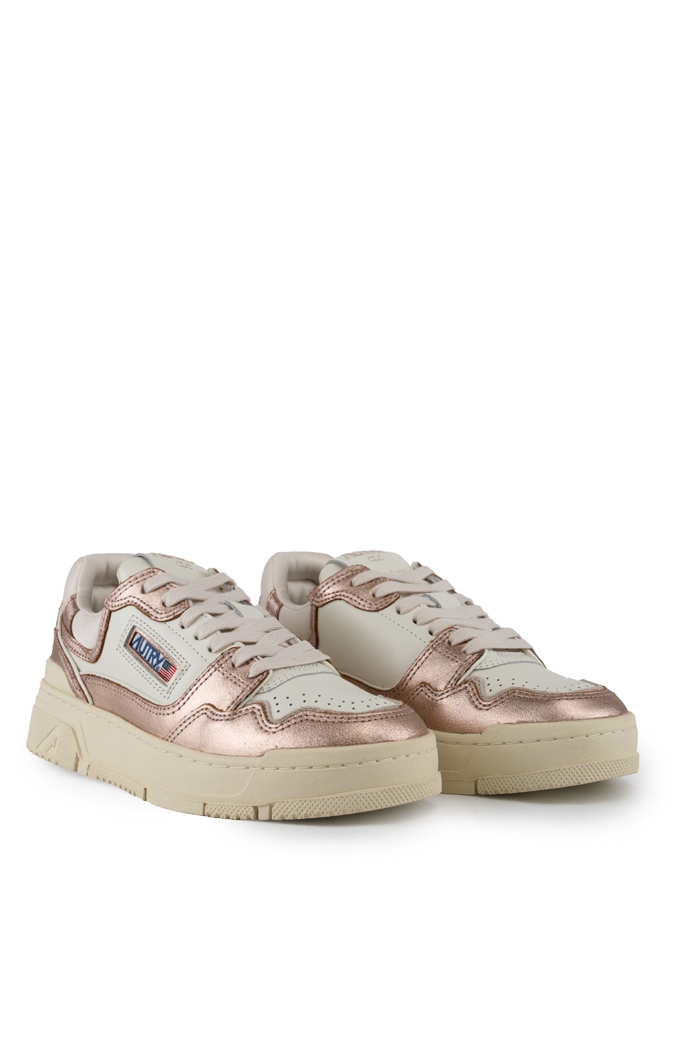 Shop Autry Clc Sneakers In Metal Leather In Met/bot Wht/copper